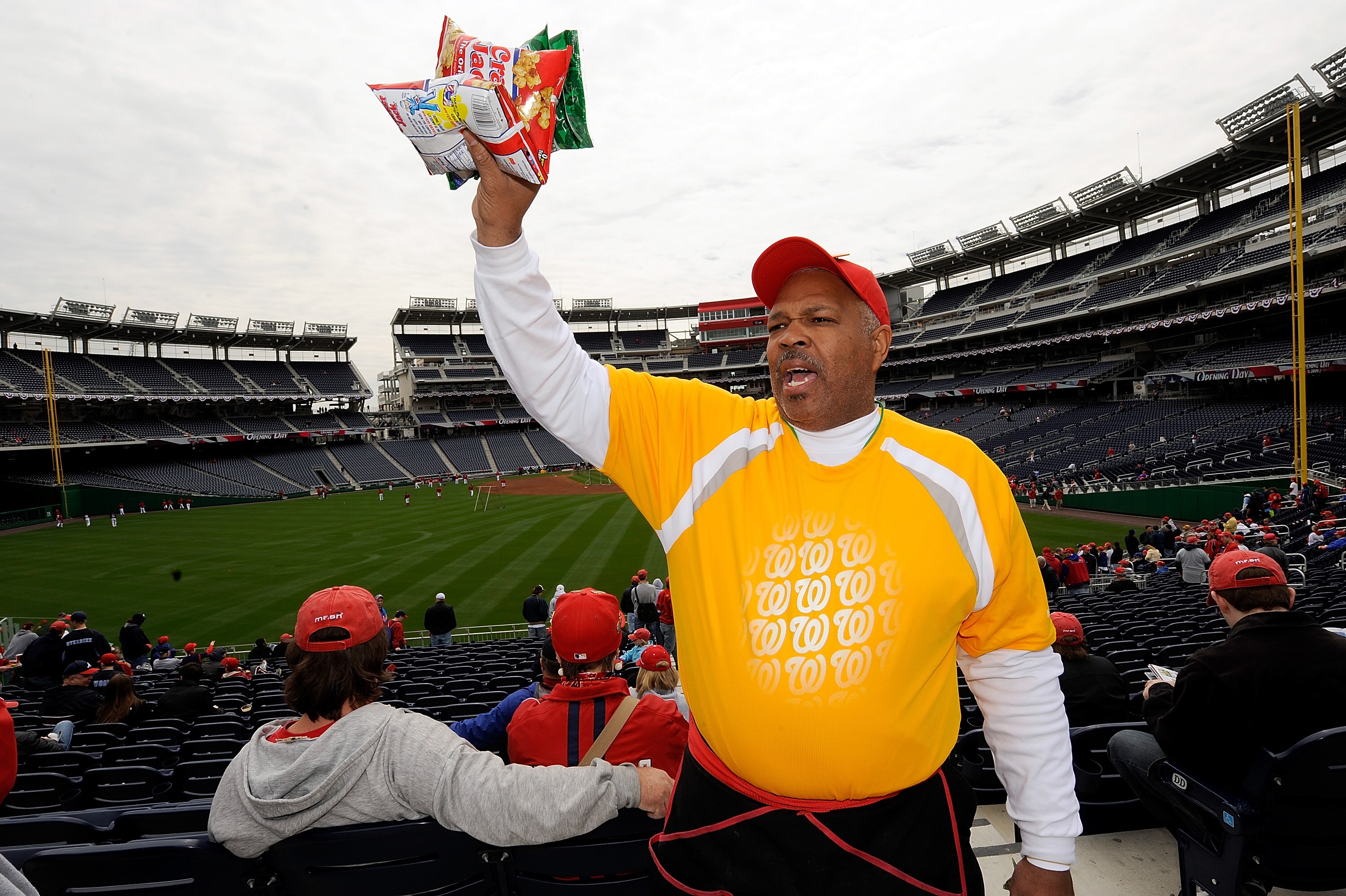 WASHINGTON - APRIL 13:  A vender sells cracker jack before the Washington Nationals home opener against the Philadelphia Phillies at Nationals Park on April 13, 2009 in Washington, DC.  (Photo by Greg Fiume/Getty Images)