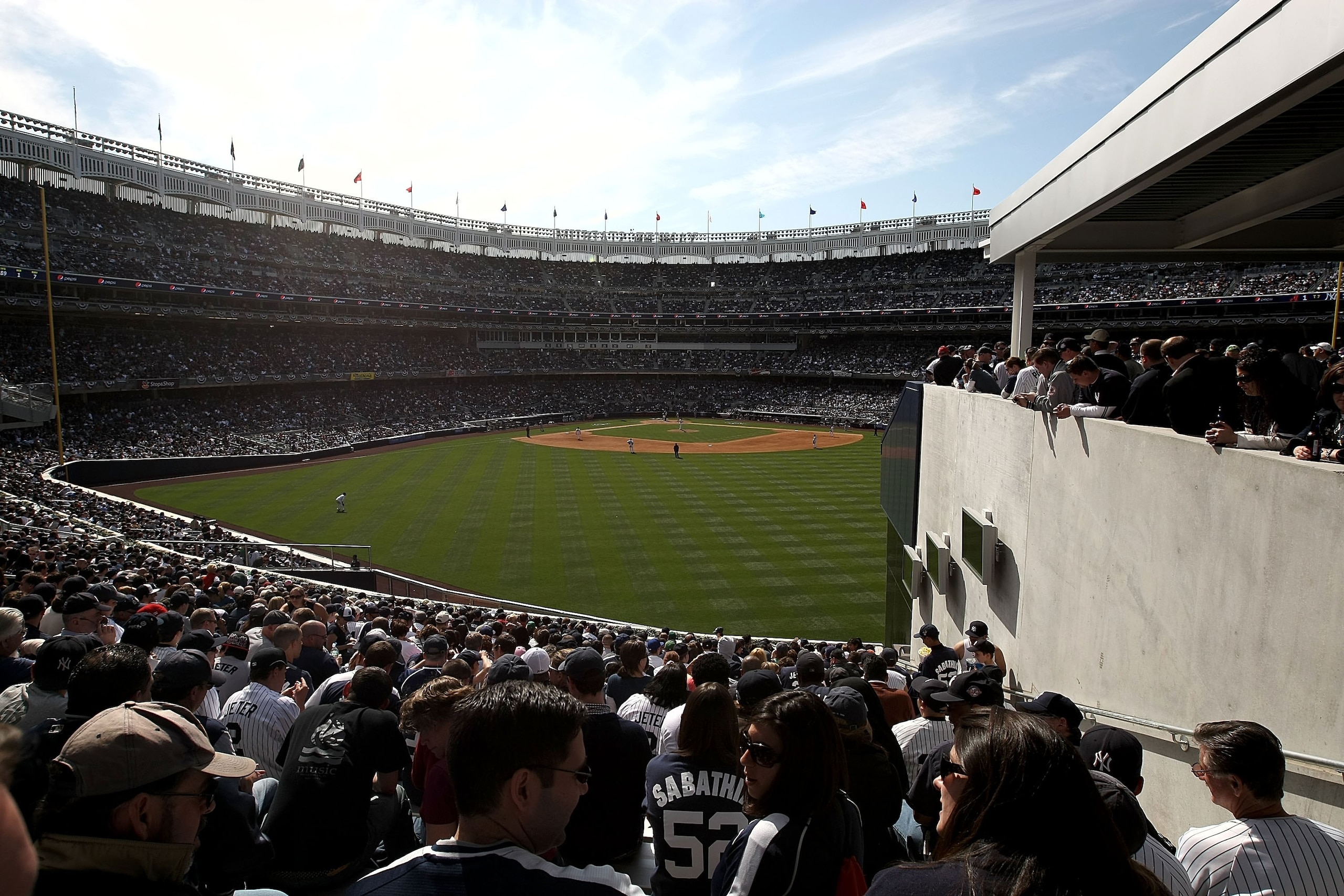 NEW YORK - APRIL 16:  A general view of the obstructed view seats in the bleachers as the  Cleveland Indians play the New York Yankees during opening day at the new Yankee Stadium on April 16, 2009 in the Bronx borough of New York City, New York. This is