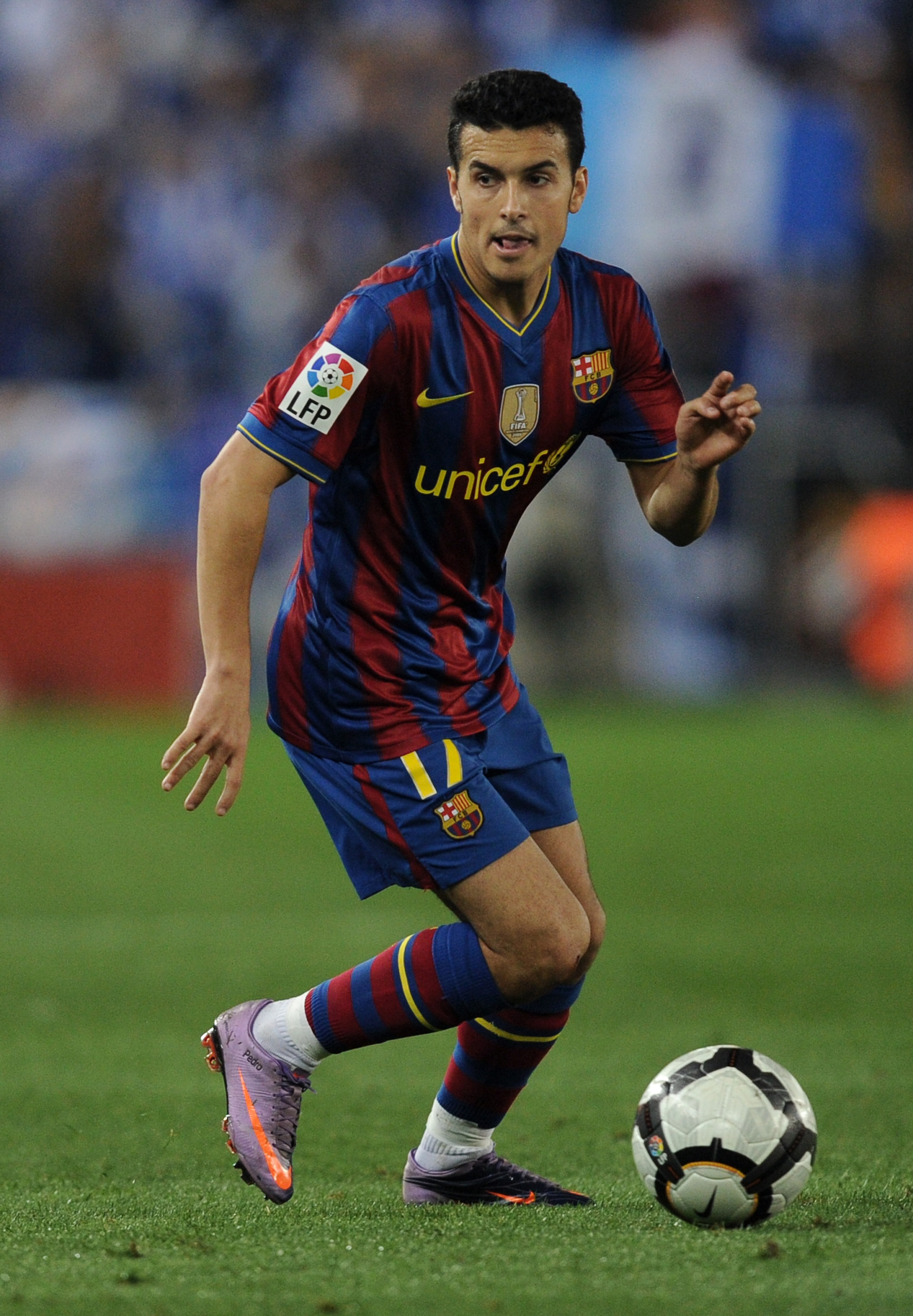 BARCELONA, SPAIN - APRIL 17: Pedro Rodriguez of FC Barcelona runs with the ball during the La Liga match between Espanyol and Barcelona at the Nuevo Estadio de Cornella-El Prat on April 17, 2010 in Barcelona, Spain. The match ended in a 0-0 draw. (Photo BARCELONA, SPAIN - APRIL 17: Pedro Rodriguez of FC Barcelona runs with the ball during the La Liga match between Espanyol and Barcelona at the Nuevo Estadio de Cornella-El Prat on April 17, 2010 in Barcelona, Spain. The match ended in a 0-0 draw. (Photo