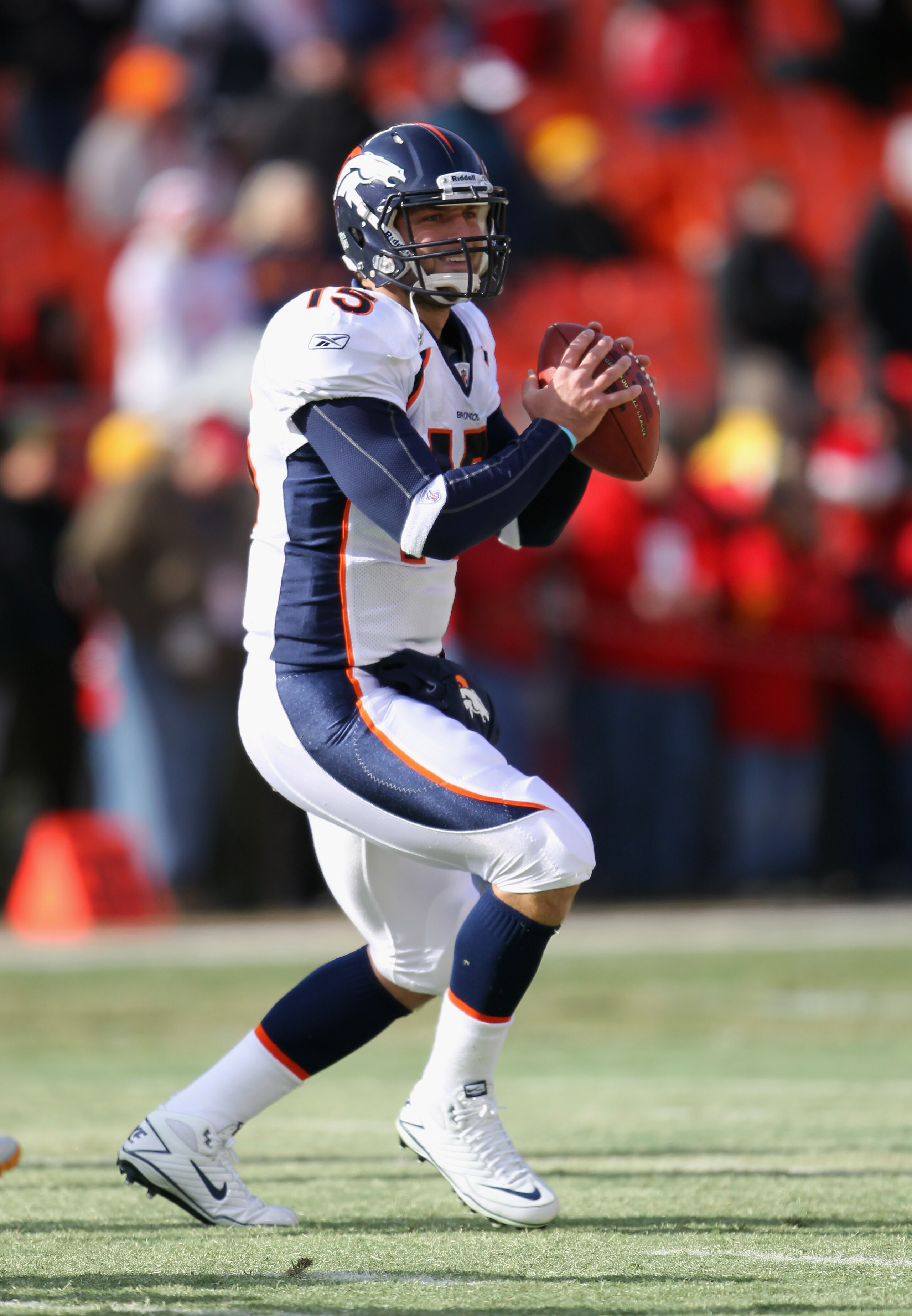 KANSAS CITY, MO - DECEMBER 05: Quarterback Tim Tebow #15 of the Denver Broncos during warm-ups prior to the start of the game against the Kansas City Chiefs on December 5, 2010 at Arrowhead Stadium in Kansas City, Missouri. (Photo by Jamie Squire/Getty KANSAS CITY, MO - DECEMBER 05: Quarterback Tim Tebow #15 of the Denver Broncos during warm-ups prior to the start of the game against the Kansas City Chiefs on December 5, 2010 at Arrowhead Stadium in Kansas City, Missouri. (Photo by Jamie Squire/Getty