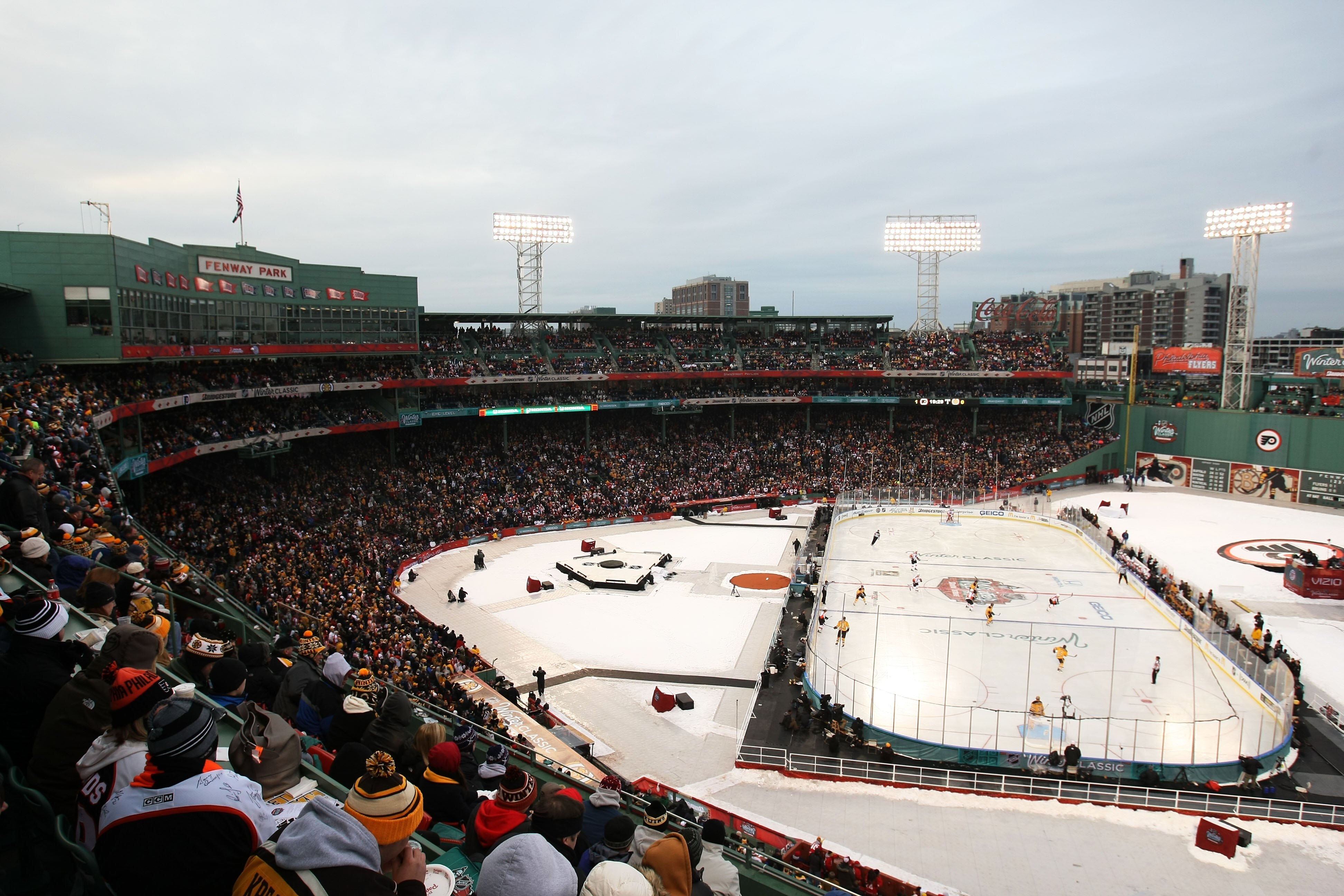 BOSTON - JANUARY 01:  A general view of the rink is seen during the game between the Philadelphia Flyers and the Boston Bruins during the 2010 Bridgestone Winter Classic at Fenway Park on January 1, 2010 in Boston, Massachusetts. The Boston Bruins defeate