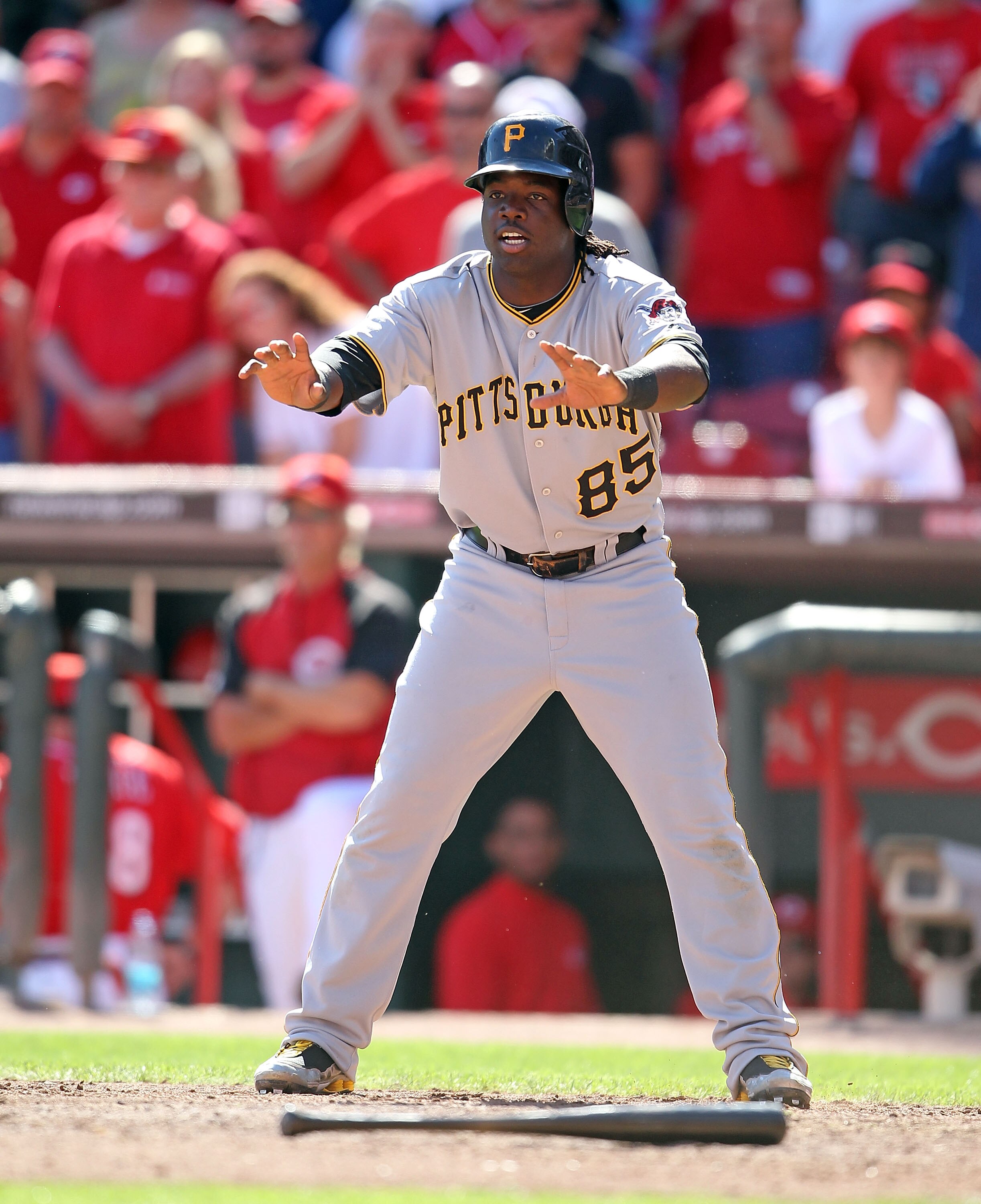 CINCINNATI - SEPTEMBER 12:  Lastings Milledge #85 of the Pittsburgh Pirates is pictured during the game against the Cincinnati Reds at Great American Ballpark on September 12, 2010 in Cincinnati, Ohio.  (Photo by Andy Lyons/Getty Images)