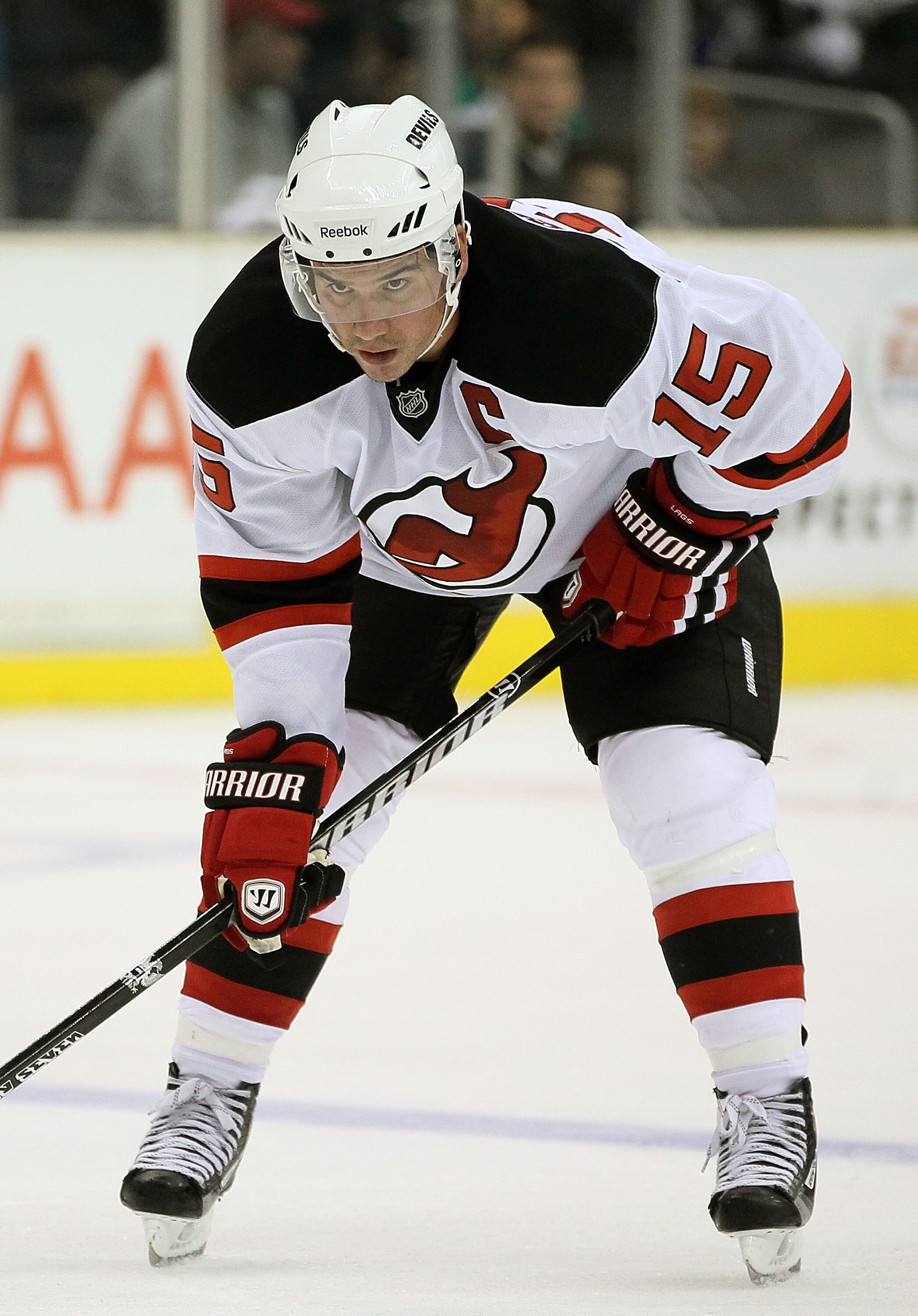 LOS ANGELES, CA - OCTOBER 30:  Jamie Langenbrunner #15 of the New Jersey Devils skates against the Los Angeles Kings at Staples Center on October 30, 2010 in Los Angeles, California.  (Photo by Jeff Gross/Getty Images)