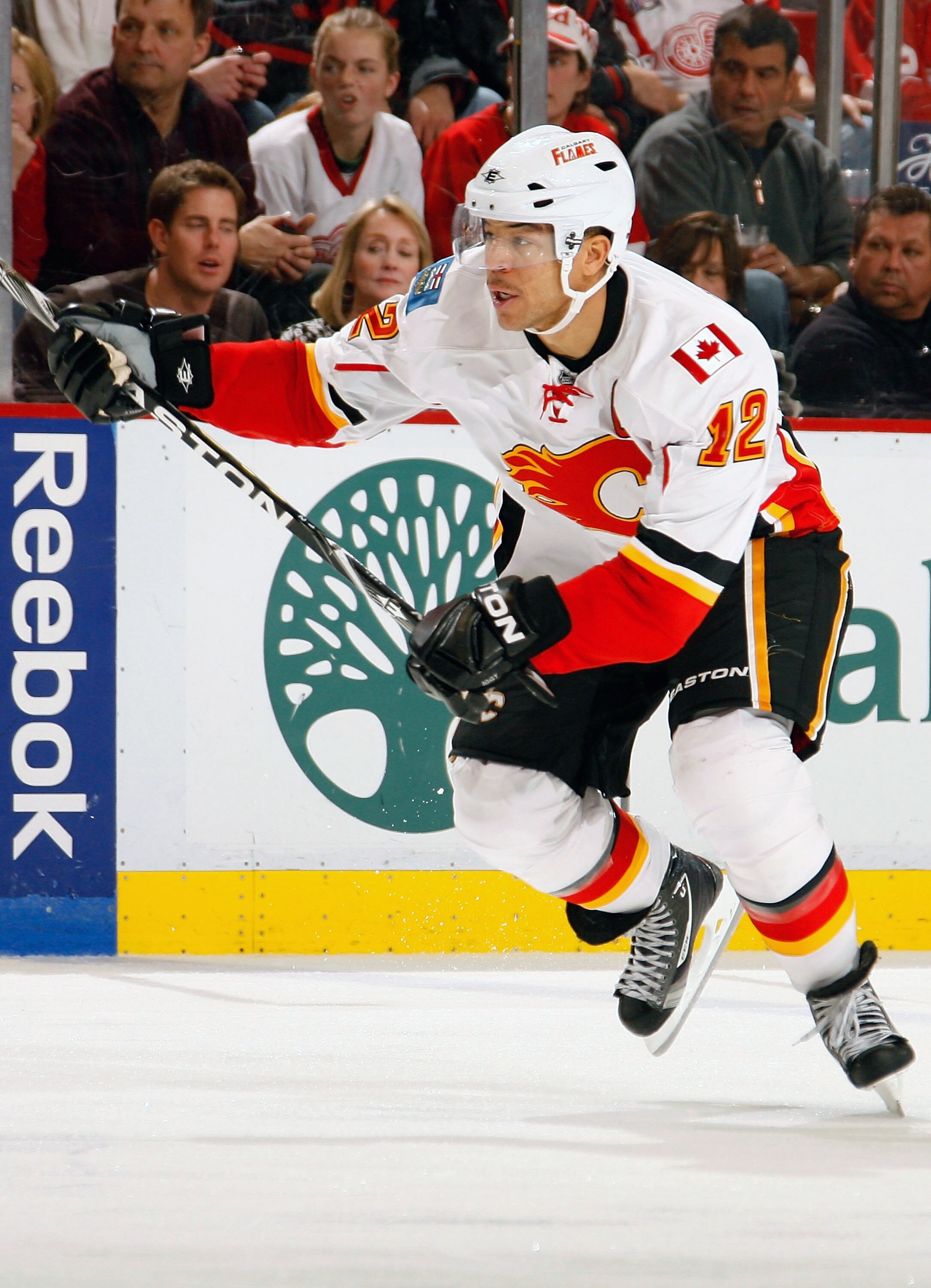 DETROIT, MI - NOVEMBER 21:  Jarome Iginla #12 of the Calgary Flames skates against the Detroit Red Wings during their NHL game at Joe Louis Arena on November 21, 2010 in Detroit, Michigan.(Photo by Dave Sandford/Getty Images)