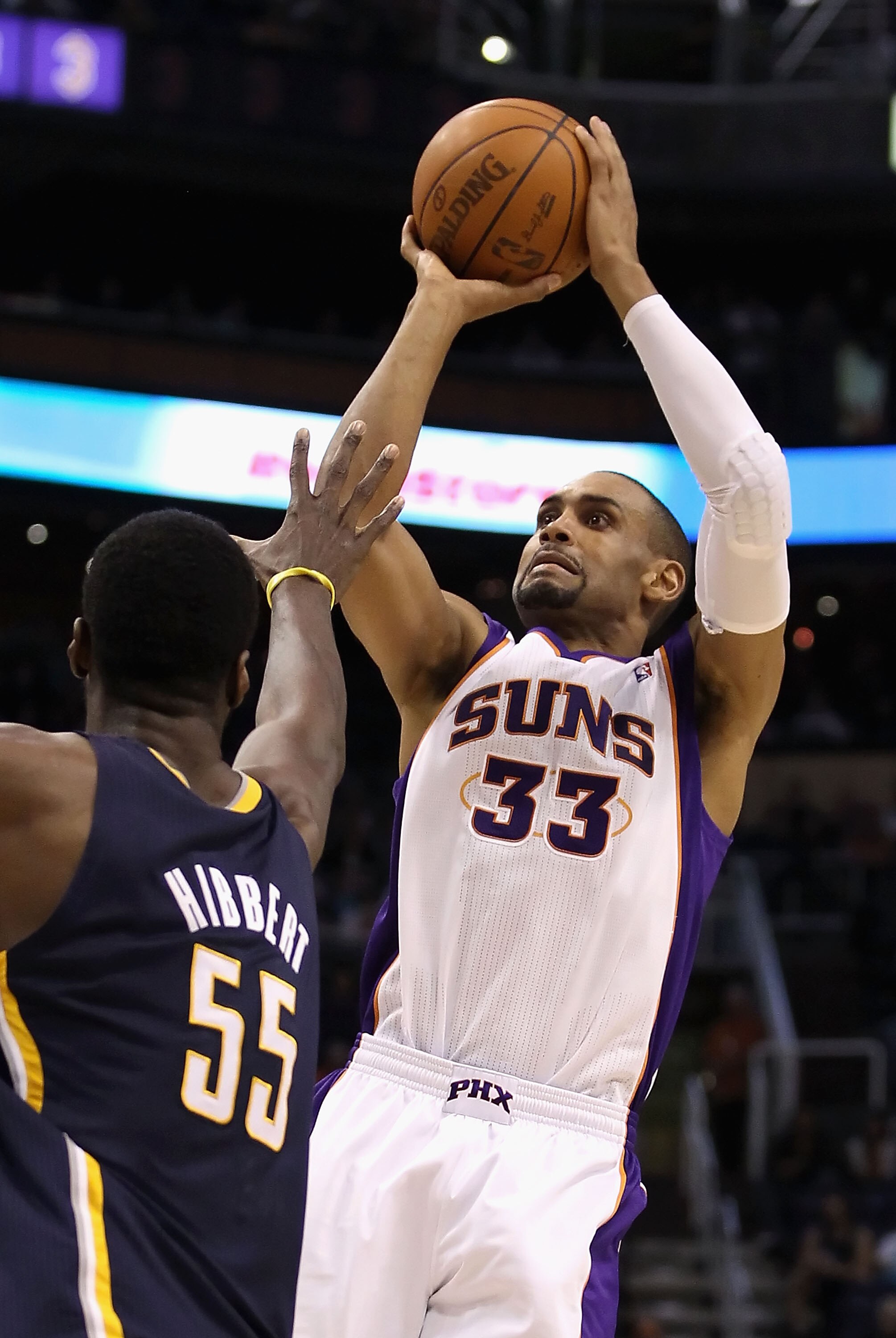 PHOENIX - DECEMBER 03:  Grant Hill #33 of the Phoenix Suns puts up a shot against the Indiana Pacers during the NBA game at US Airways Center on December 3, 2010 in Phoenix, Arizona.  The Suns defeated the Pacers 105-97.  NOTE TO USER: User expressly ackn