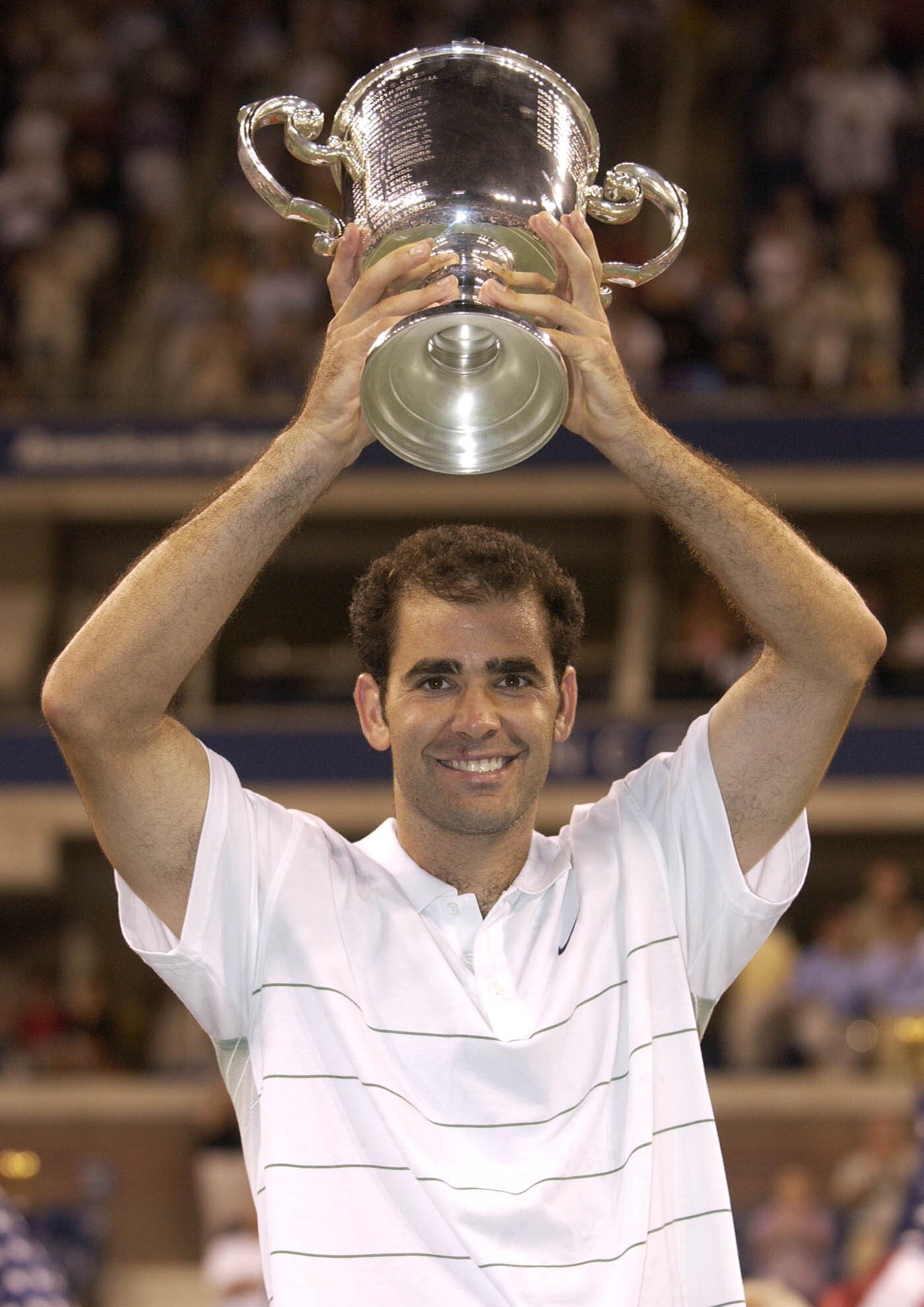 FLUSHING, NY - SEPTEMBER 8: Pete Sampras celebrates his win over Andre Agassi during the finals of the US Open September 8, 2002 at the USTA National Tennis Center in Flushing Meadows Corona Park in Flushing, New York.  (Photo by Ezra Shaw/Getty Images)