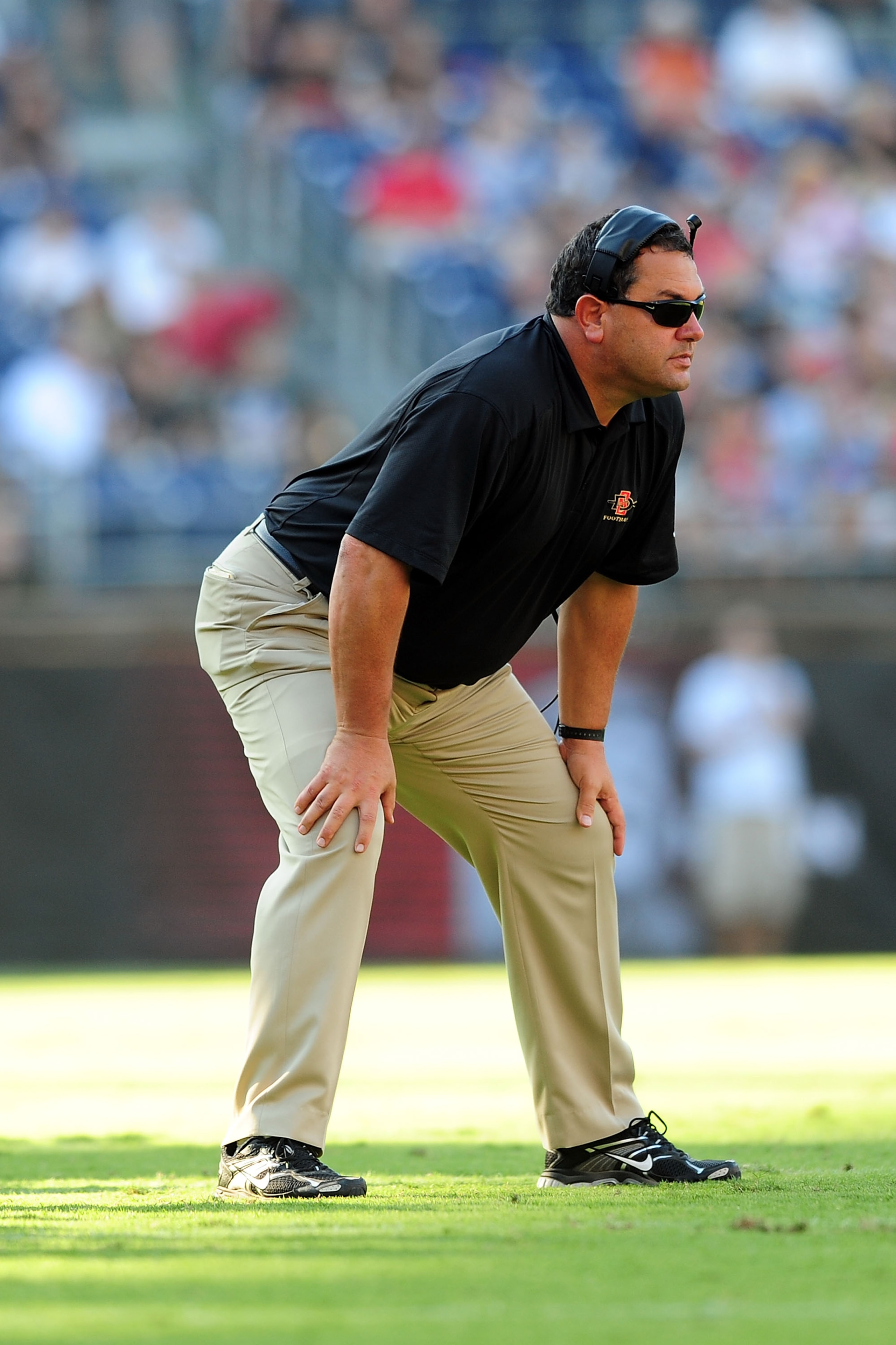 SAN DIEGO - OCTOBER 17: Head Coach Brady Hoke of San Diego State Aztecs watches his players as they play BYU Cougars at Qualcomm Stadium on October 17, 2009 in San Diego, California. (Photo by Jacob de Golish/Getty Images) SAN DIEGO - OCTOBER 17: Head Coach Brady Hoke of San Diego State Aztecs watches his players as they play BYU Cougars at Qualcomm Stadium on October 17, 2009 in San Diego, California. (Photo by Jacob de Golish/Getty Images)