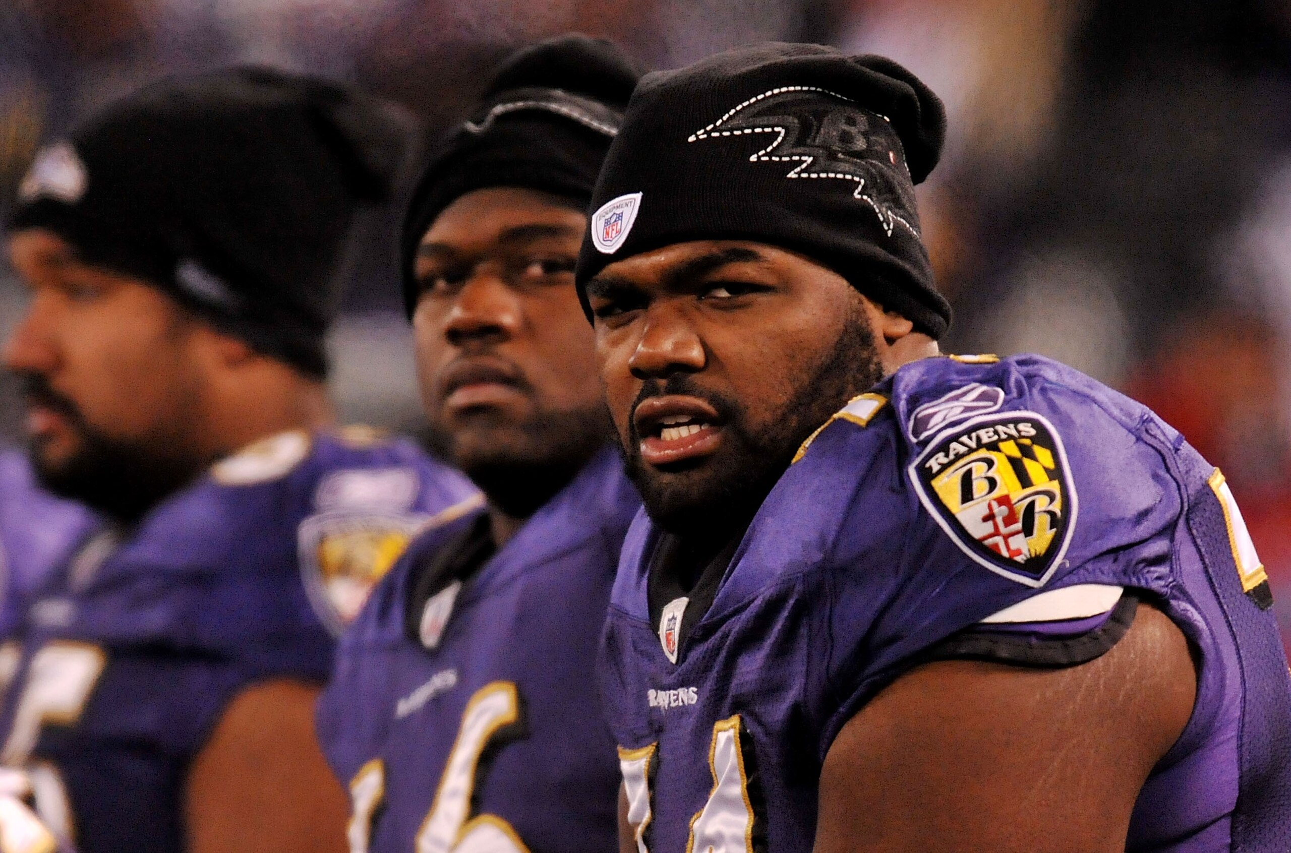 BALTIMORE, MD - DECEMBER 05: Tackle Michael Oher #74 of the Baltimore Ravens looks on from the bench during the game against the Pittsburgh Steelers at M&T Bank Stadium on December 5, 2010 in Baltimore, Maryland. (Photo by Larry French/Getty Images) BALTIMORE, MD - DECEMBER 05: Tackle Michael Oher #74 of the Baltimore Ravens looks on from the bench during the game against the Pittsburgh Steelers at M&T Bank Stadium on December 5, 2010 in Baltimore, Maryland. (Photo by Larry French/Getty Images)