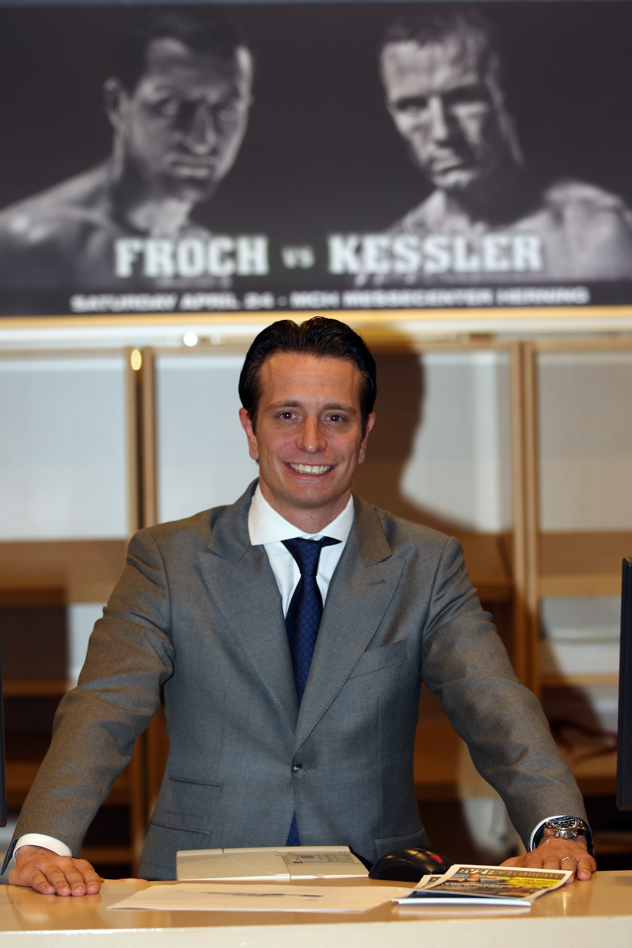 HERNING, DENMARK - APRIL 23:  Promoter Kalle Sauerland poses during the weigh in for the Super Six fight between Mikkel Kessler and Carl Froch at the Messecenter Arena on April 23, 2010 in Herning, Denmark.  (Photo by John Gichigi/Getty Images)
