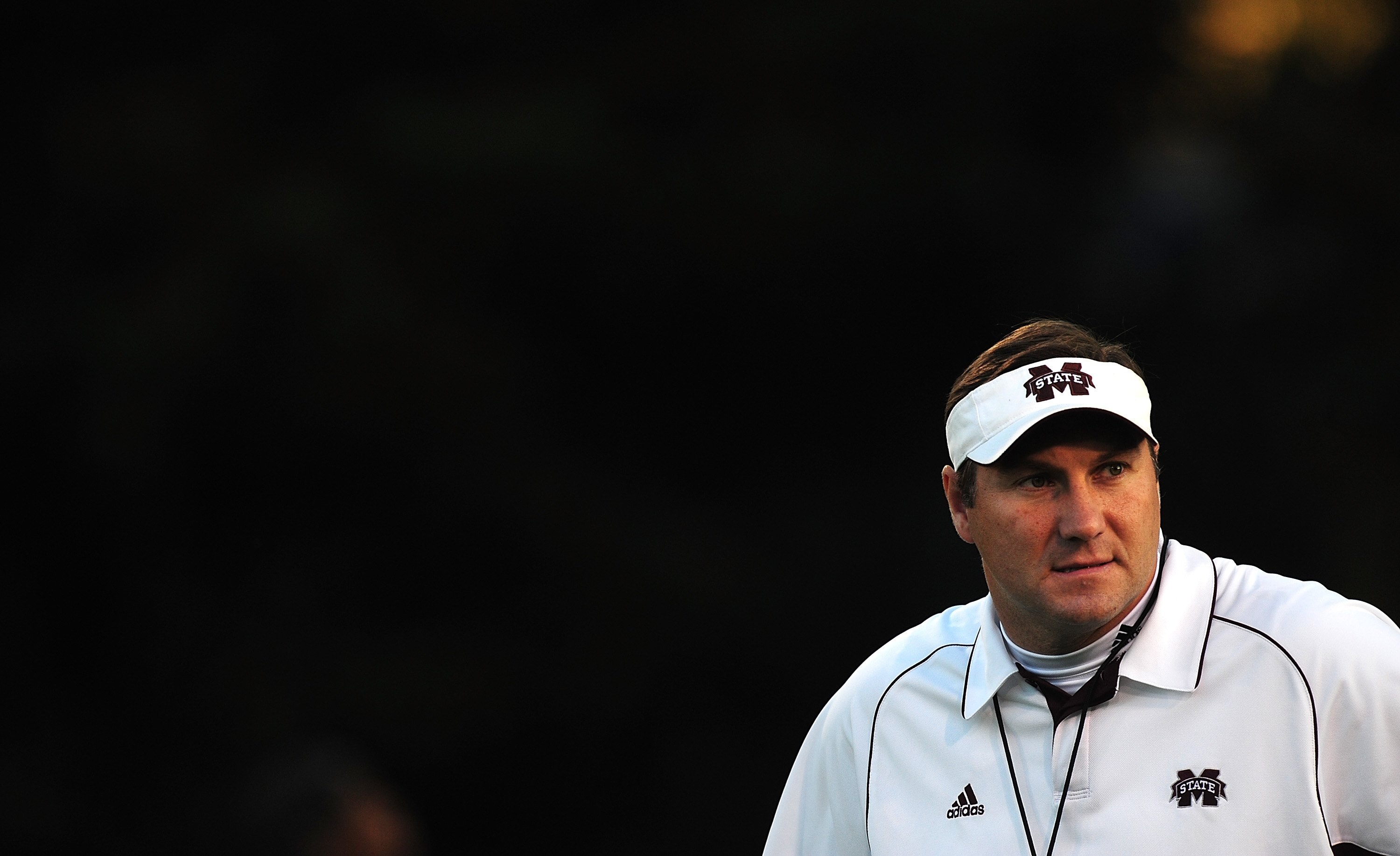 STARKVILLE, MS - OCTOBER 24:  Head coach Dan Mullen of the Mississippi State Bulldogs, during pre game warm up against the Florida Gators, at Davis Wade Stadium on  October 24, 2009 in Starkville, Mississippi  (Photo by Rick Dole/Getty Images)