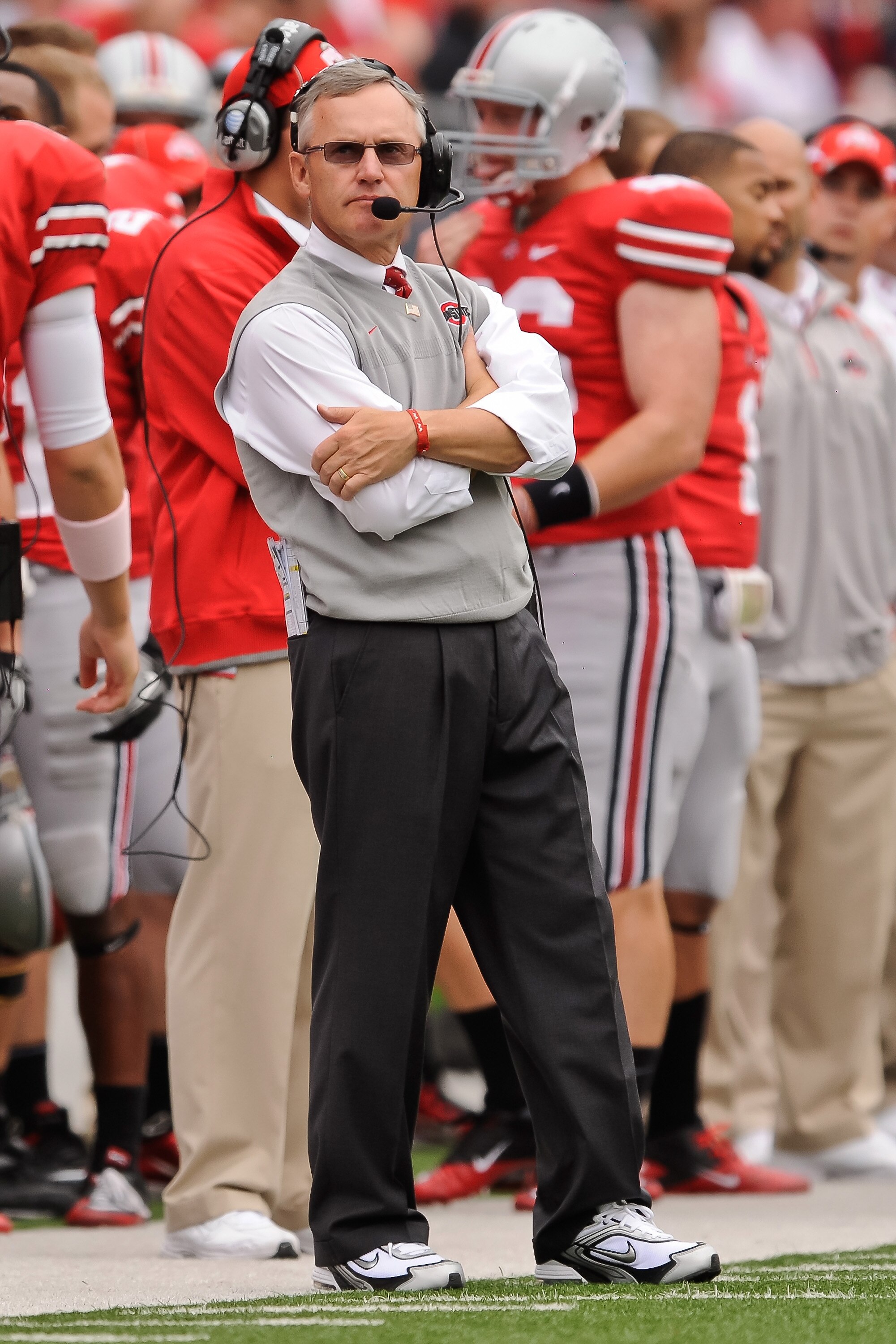 COLUMBUS, OH - OCTOBER 23: Head Coach Jim Tressel of the Ohio State Buckeyes watches his team play the Purdue Boilermakers at Ohio Stadium on October 23, 2010 in Columbus, Ohio. (Photo by Jamie Sabau/Getty Images) COLUMBUS, OH - OCTOBER 23: Head Coach Jim Tressel of the Ohio State Buckeyes watches his team play the Purdue Boilermakers at Ohio Stadium on October 23, 2010 in Columbus, Ohio. (Photo by Jamie Sabau/Getty Images)