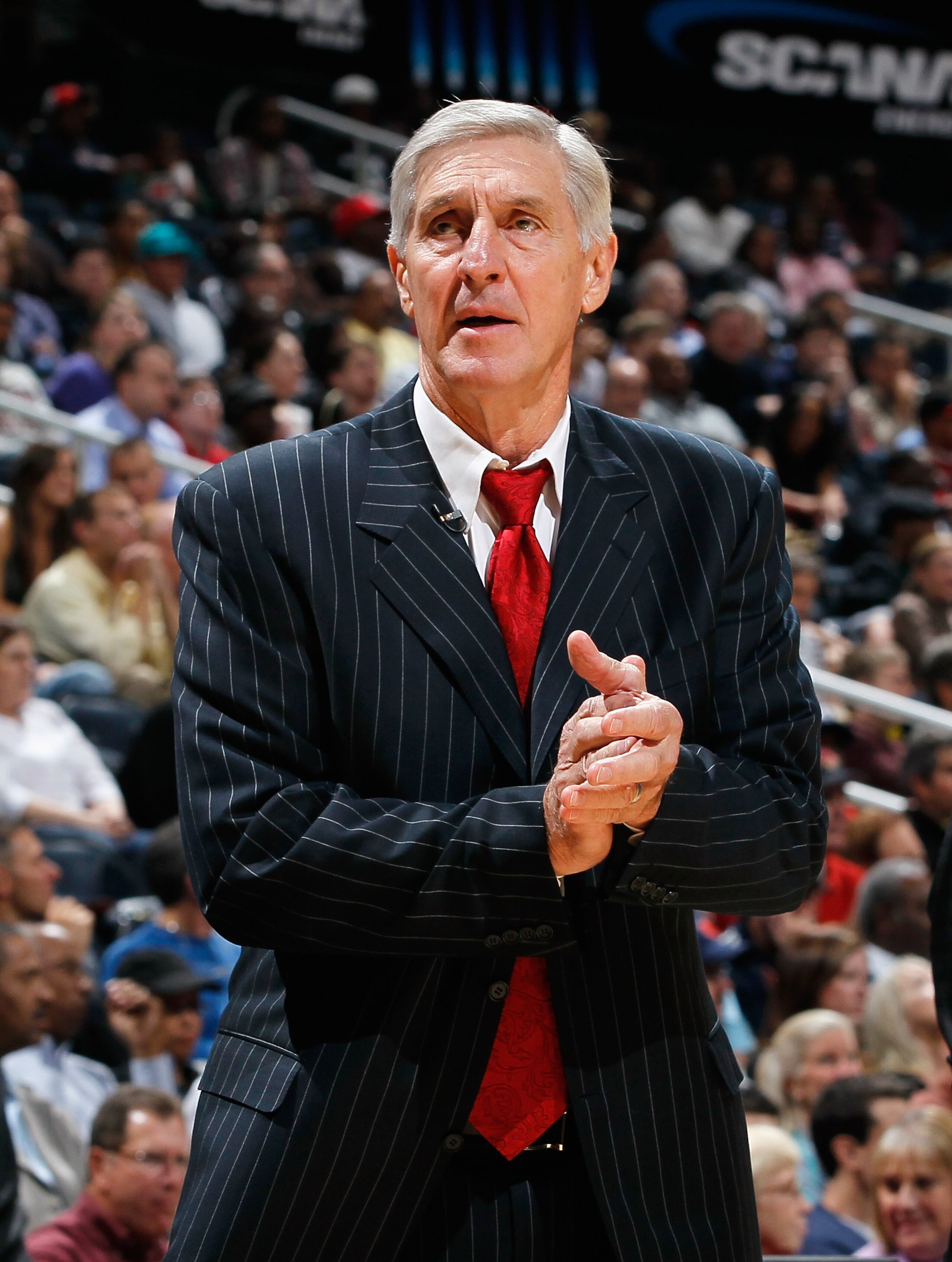 ATLANTA - NOVEMBER 12:  Head coach Jerry Sloan of the Utah Jazz against the Atlanta Hawks at Philips Arena on November 12, 2010 in Atlanta, Georgia.  NOTE TO USER: User expressly acknowledges and agrees that, by downloading and/or using this Photograph, U