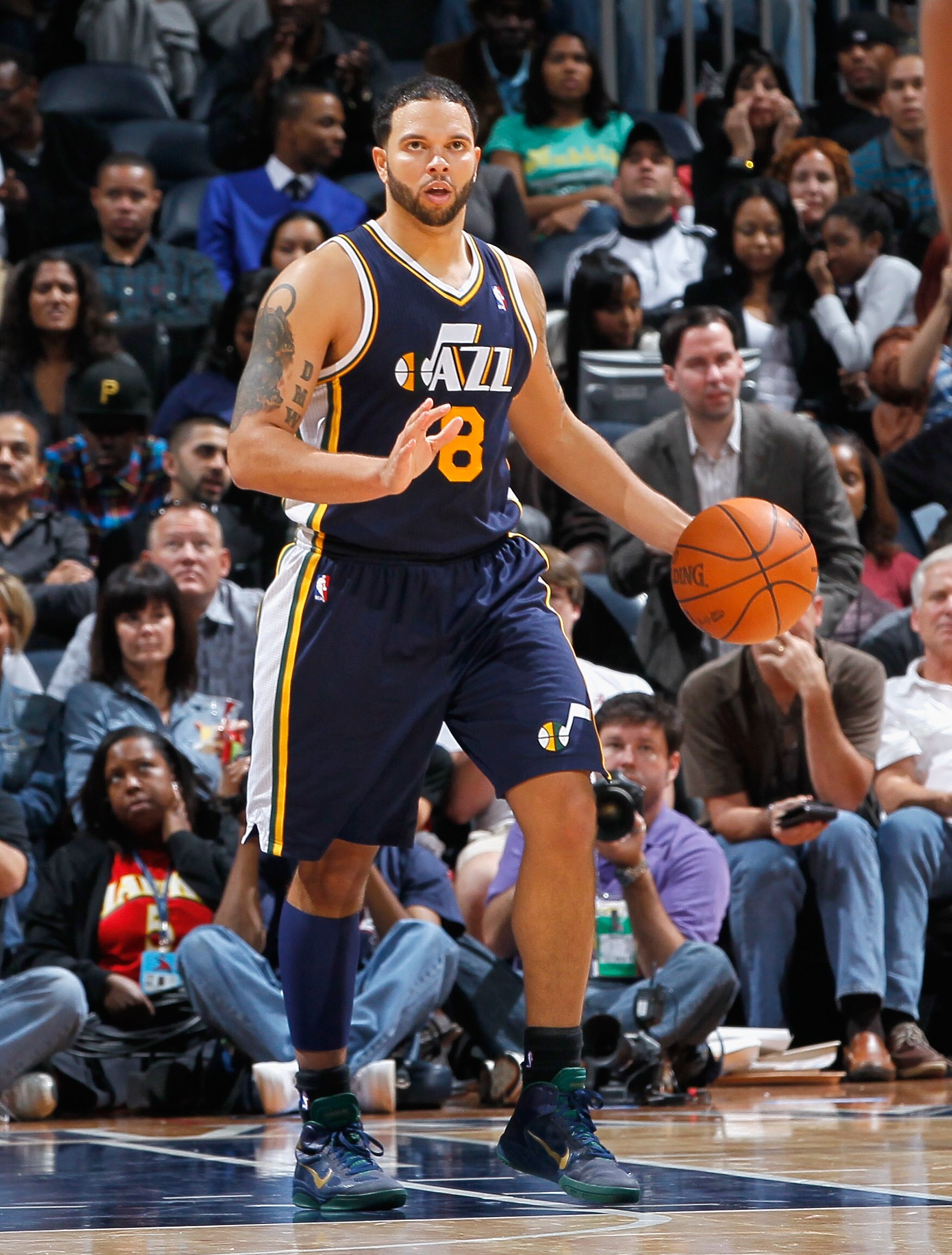 ATLANTA - NOVEMBER 12:  Deron Williams #8 of the Utah Jazz against the Atlanta Hawks at Philips Arena on November 12, 2010 in Atlanta, Georgia.  NOTE TO USER: User expressly acknowledges and agrees that, by downloading and/or using this Photograph, User i