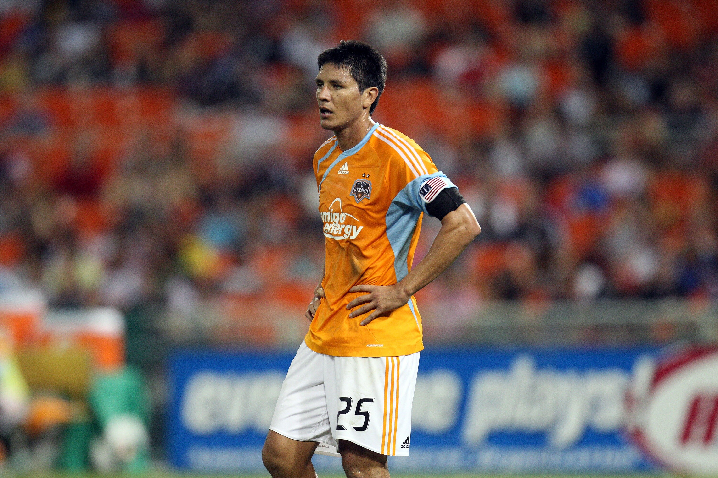 WASHINGTON - SEPTEMBER 25: Brian Ching #25 of the Houston Dynamo stands on the field against D.C. United at RFK Stadium on September 25, 2010 in Washington, DC. Houston won 3-1. (Photo by Ned Dishman/Getty Images)