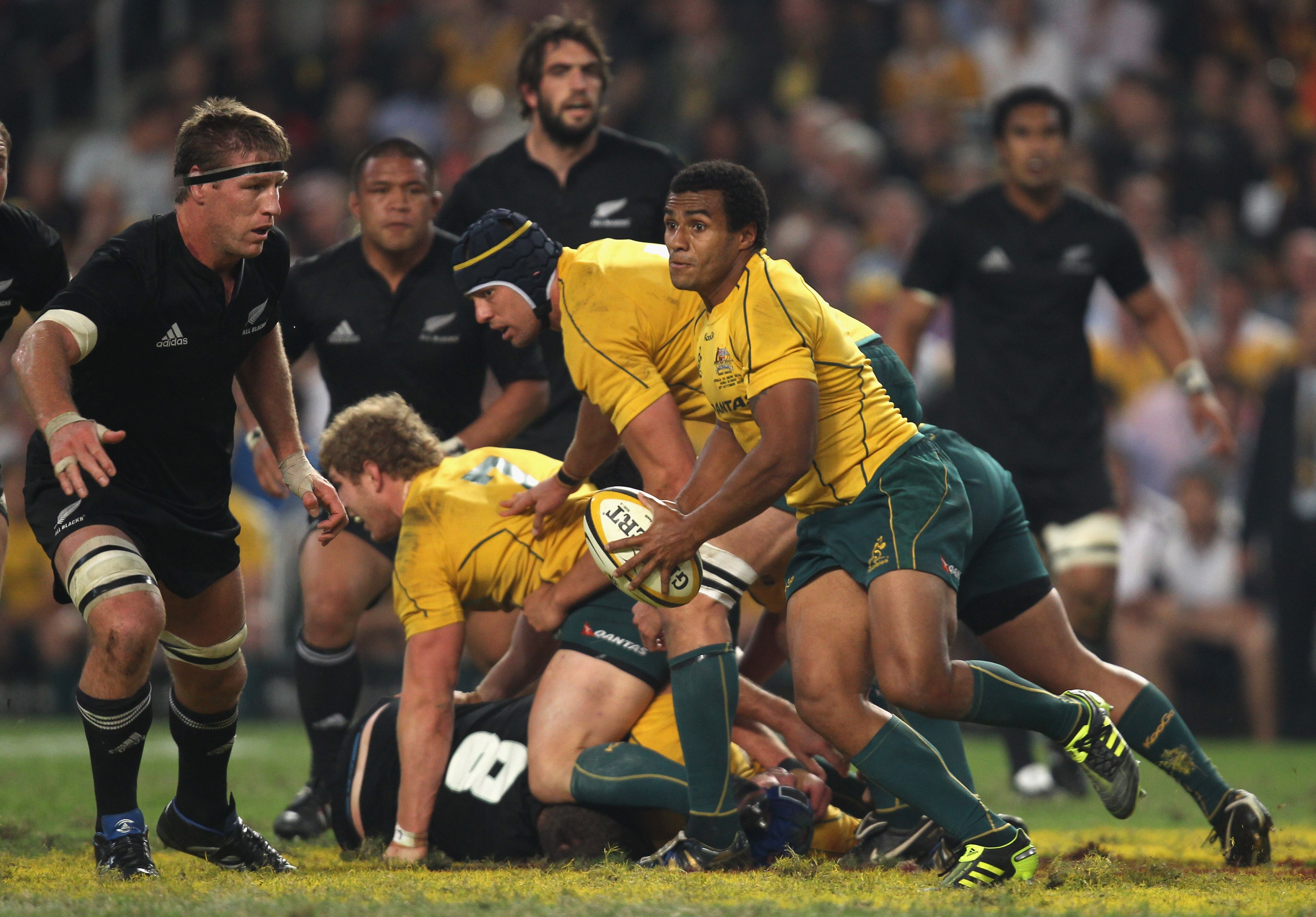 HONG KONG - OCTOBER 30: Will Genia of the Wallabies breaks from the back of the maul during the 2010 Tri-Nations Bledisloe Cup match between the New Zealand All Blacks and the Australian Wallabies at Hong Kong Stadium on October 30, 2010 in  Hong Kong.  (