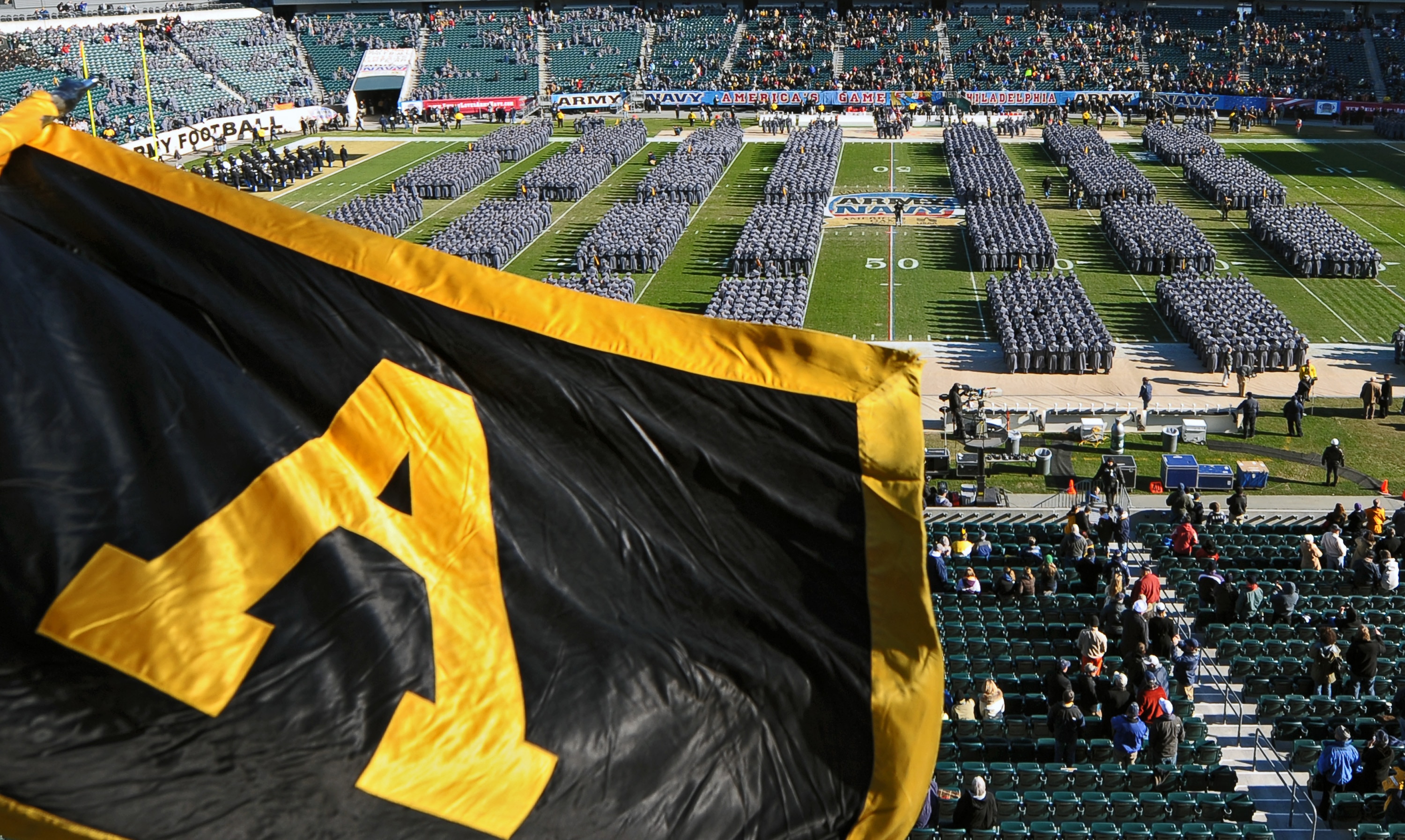 PHILADELPHIA - DECEMBER 12: Army Cadets march onto the field before the game between the Army Black Nights and Navy Midshipmen on December 12, 2009 at Lincoln Financial Field in Philadelphia, Pennsylvania. (Photo by Drew Hallowell/Getty Images)