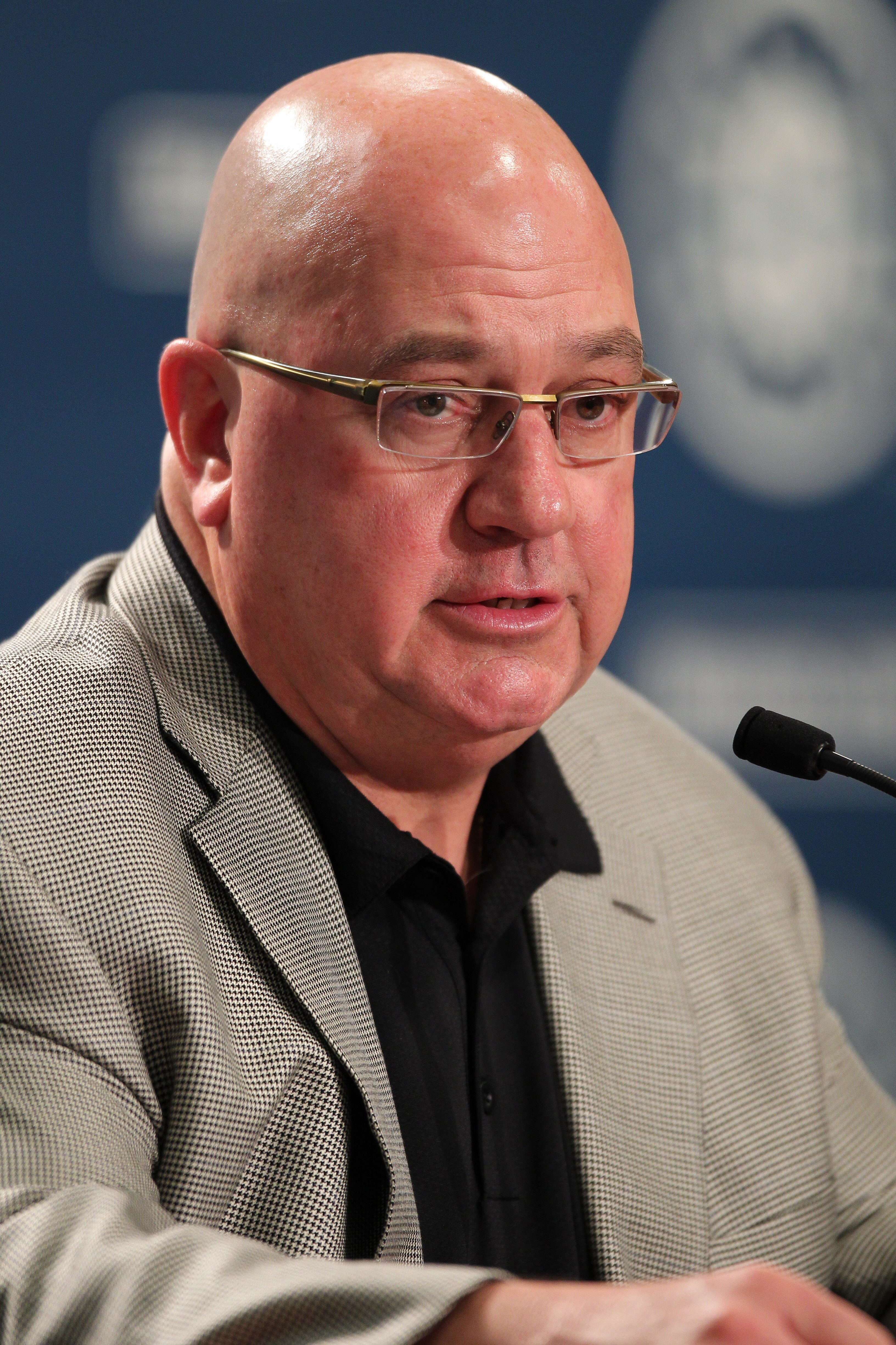 SEATTLE - JULY 09: Executive Vice President & GM Jack Zduriencik of the Seattle Mariners speaks to the media at a press conference announcing a trade of pitchers Cliff Lee and Mark Lowe to the Texas Rangers for first baseman Justin Smoak, pitcher Blake Be