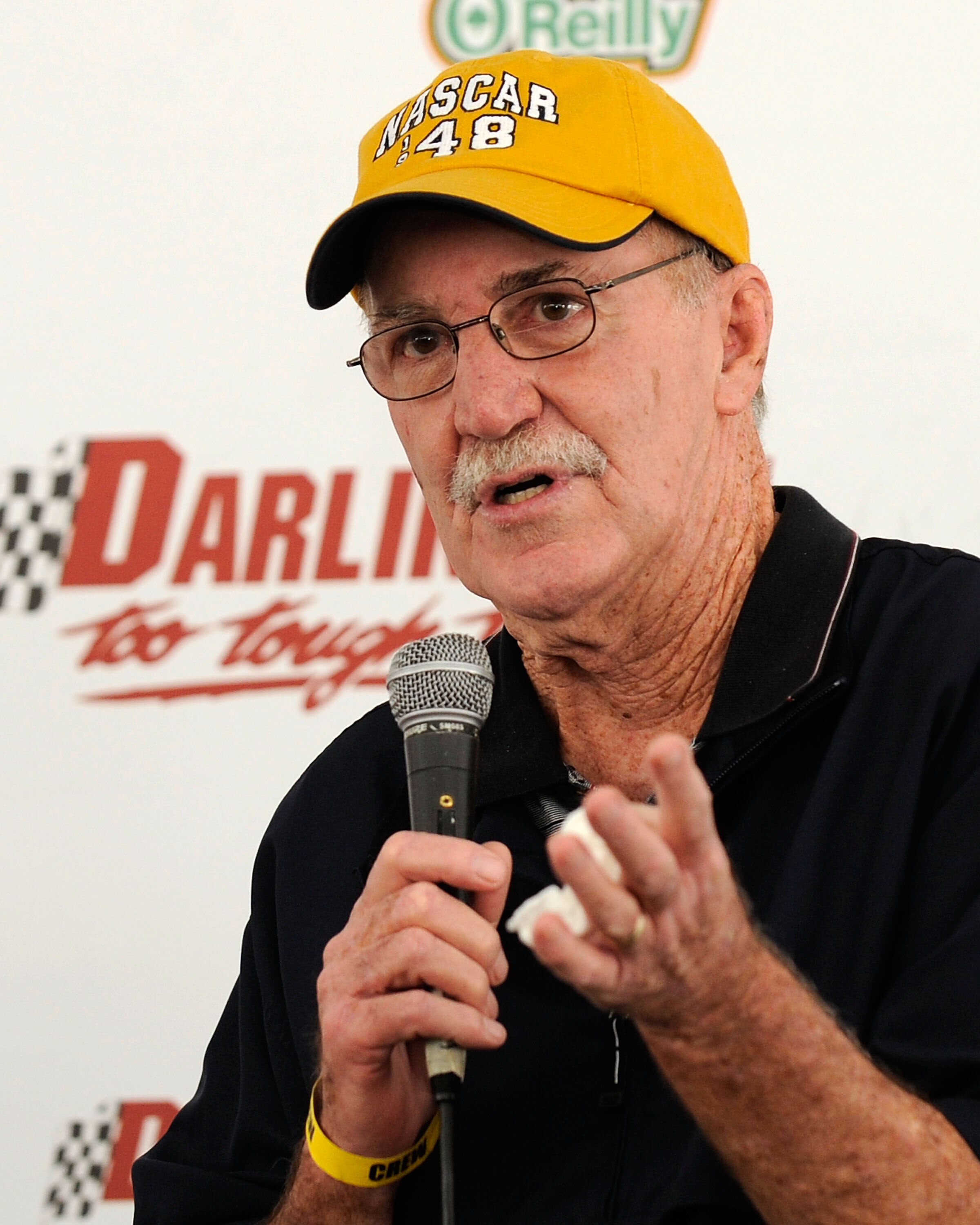 DARLINGTON, SC - SEPTEMBER 26:  NASCAR Vice President of Communications Jim Hunter speaks during a Q&A session with fans during the Darlington Historic Racing Festival on September 26, 2009 at Darlington Raceway in Darlington, South Carolina.  (Photo by R