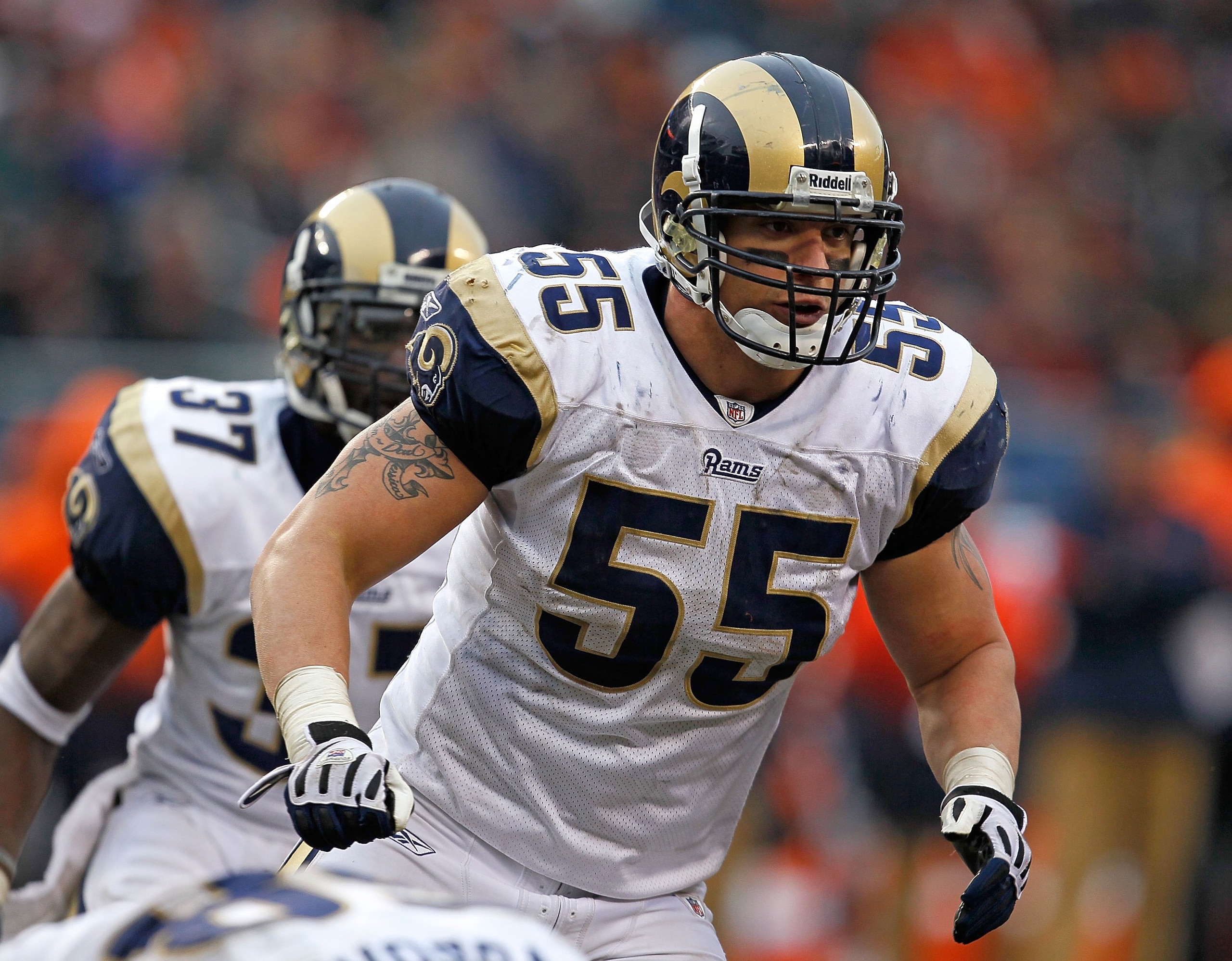 CHICAGO - DECEMBER 06: James Laurinaitis #55 of the St. Louis Rams plays against the Chicago Bears at Soldier Field on December 6, 2009 in Chicago, Illinois. The Bears defeated the Rams 17-9. (Photo by Jonathan Daniel/Getty Images)
