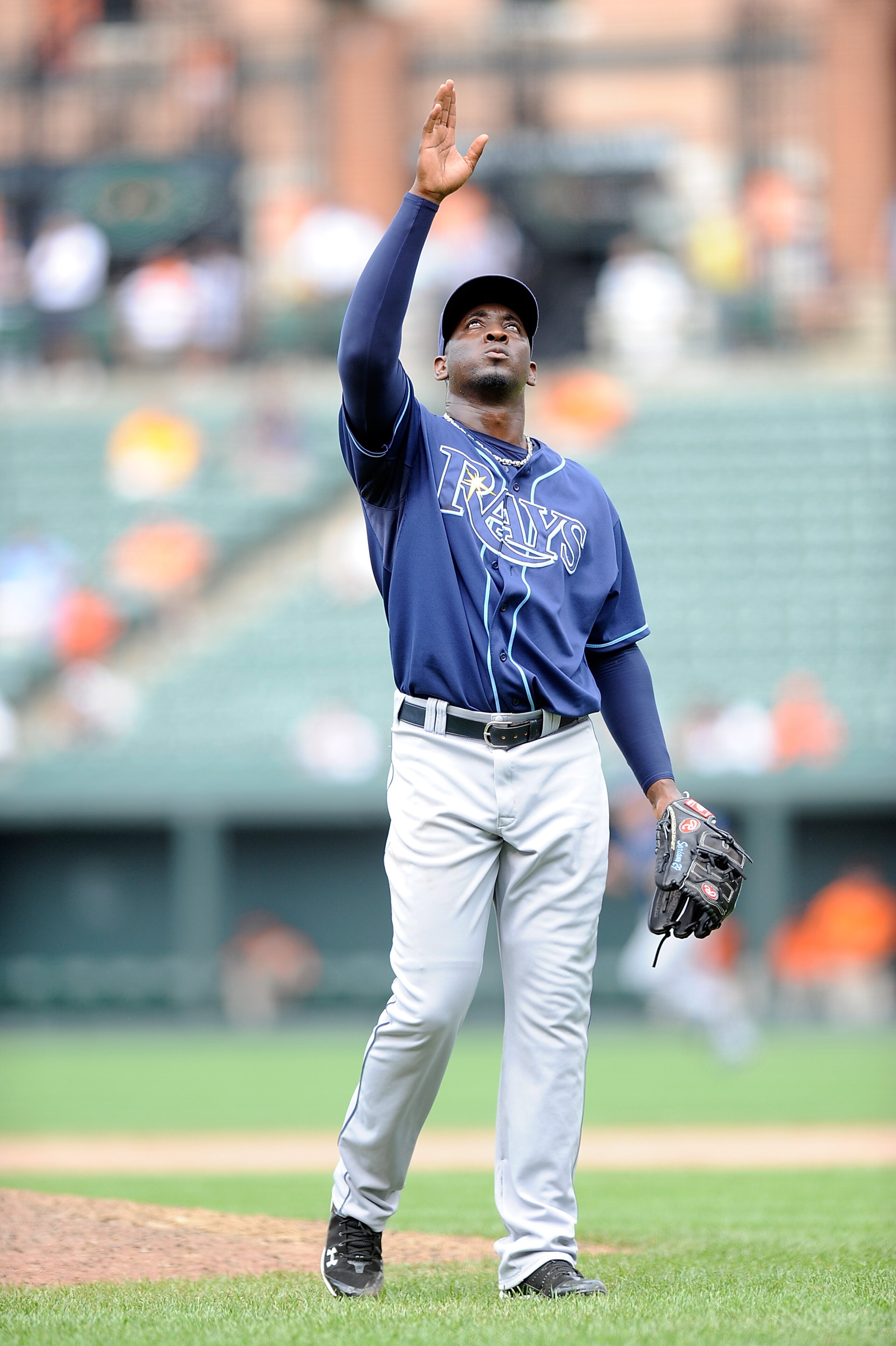 BALTIMORE - JULY 21:  Rafael Soriano #29 of the Tampa Bay Rays celebrates after a 5-4 victory against the Baltimore Orioles at Camden Yards on July 21, 2010 in Baltimore, Maryland.  (Photo by Greg Fiume/Getty Images)