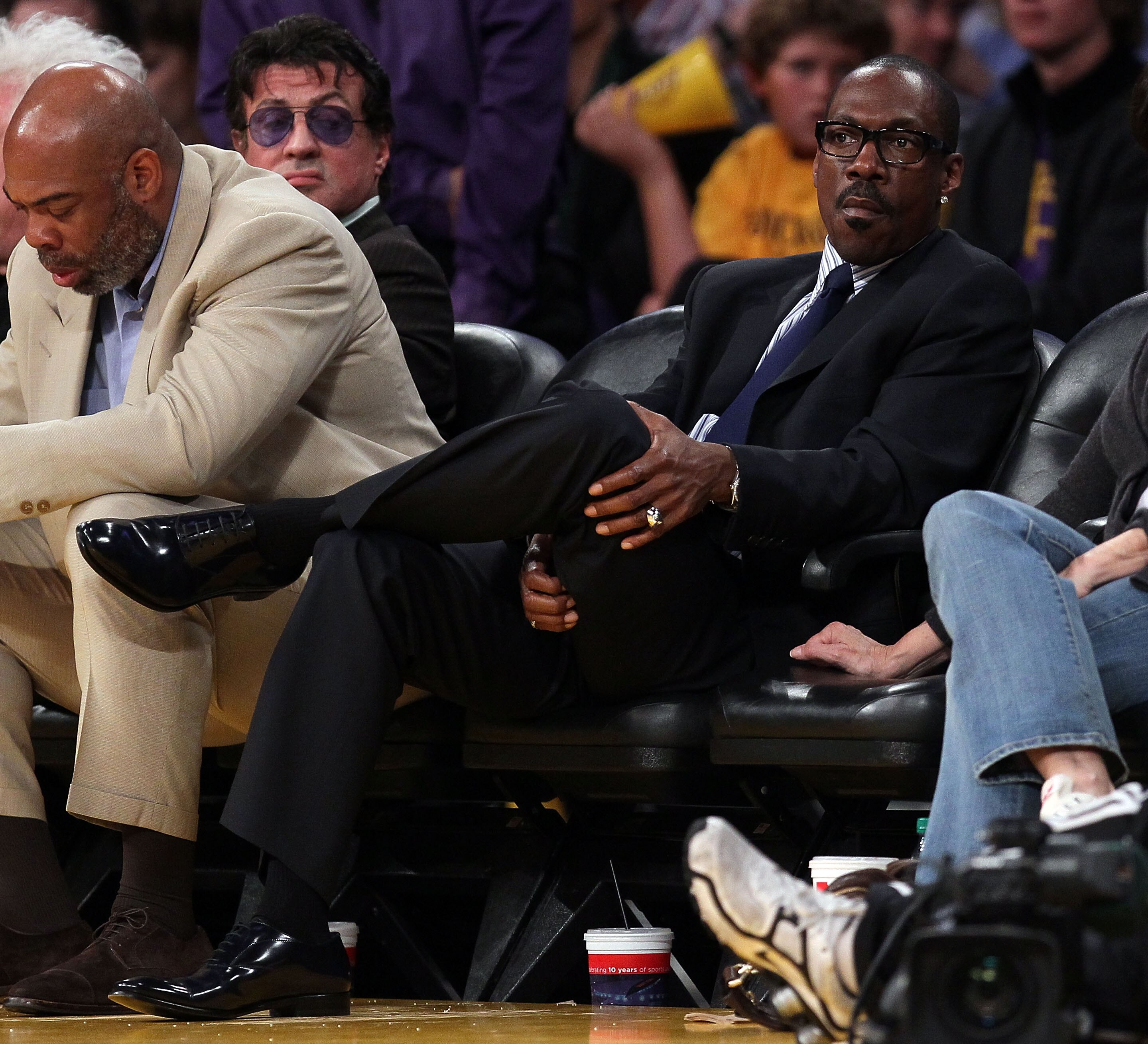 LOS ANGELES, CA - APRIL 27:  Actor Eddie Murphy sits courtside during Game Two of the Western Conference Quarterfinals of the 2010 NBA Playoffs between the Los Angeles Lakers and the Oklahoma City Thunder at Staples Center on April 27, 2010 in Los Angeles