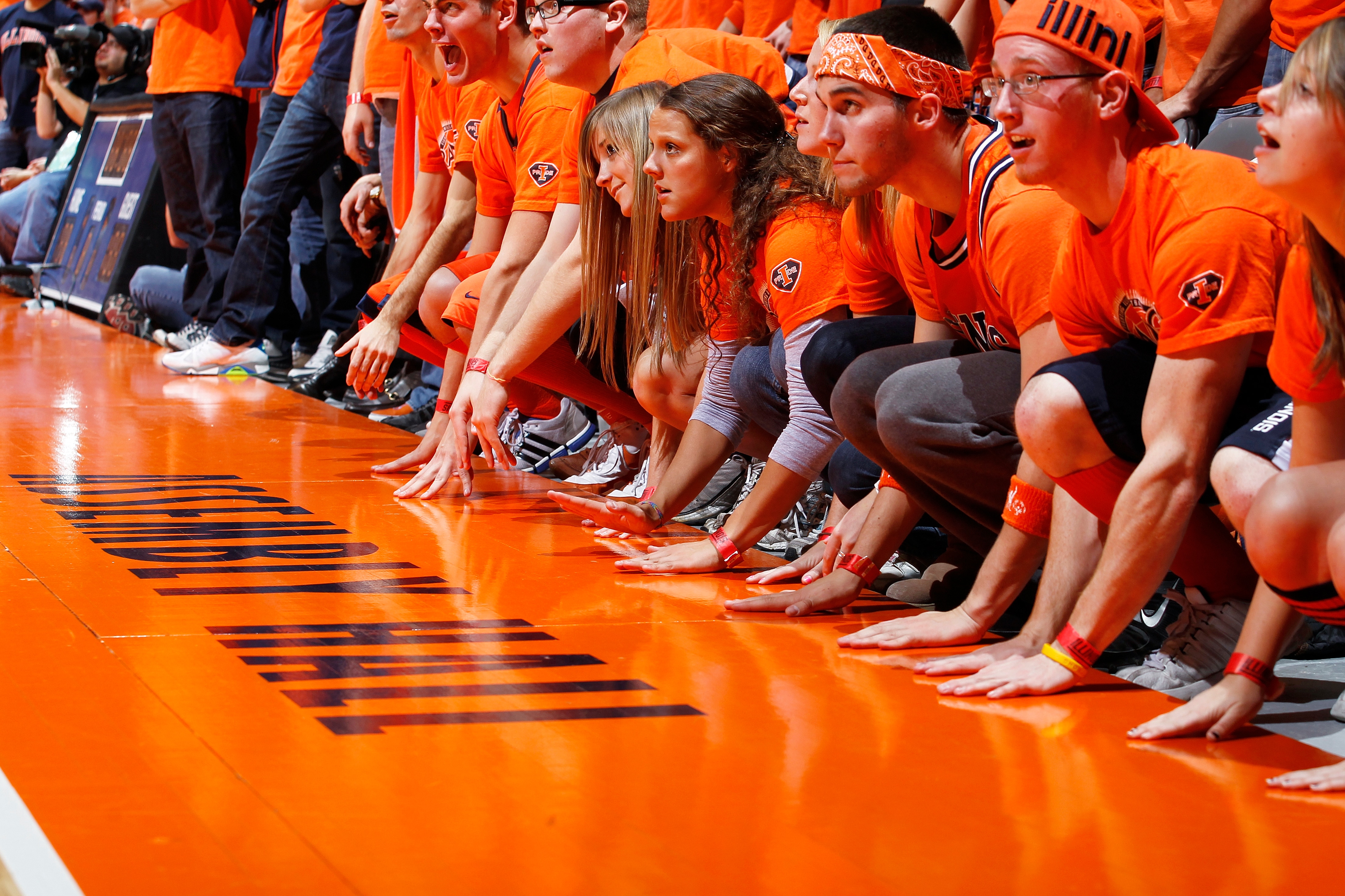CHAMPAIGN, IL - NOVEMBER 30: Illinois Fighting Illini fans try to distract a free throw by the North Carolina Tar Heels during the 2010 ACC/Big Ten Challenge at Assembly Hall on November 30, 2010 in Champaign, Illinois. Illinois defeated the Tar Heels 79-