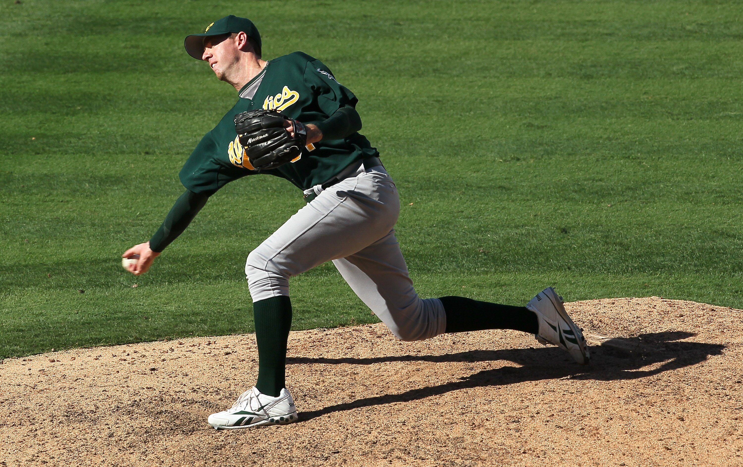 ANAHEIM, CA - SEPTEMBER 29: Reliever Brad Ziegler #31 of the Oakland Athletics throws a pitch against the Los Angeles Angels of Anaheim on September 29, 2010 at Angel Stadium in Anaheim, California.  The Angels won 2-1 in 11 innings.   (Photo by Stephen D