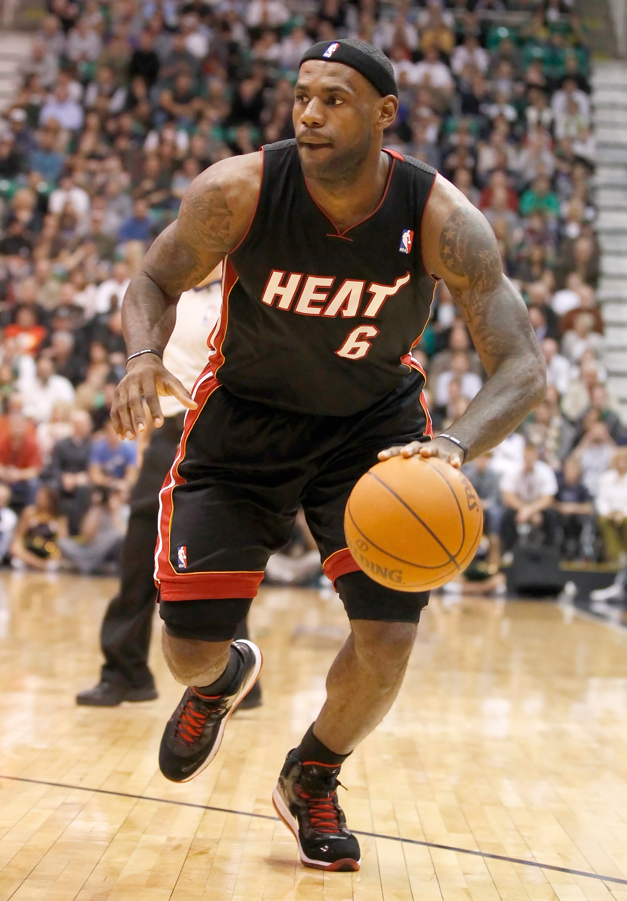 SALT LAKE CITY, UT - DECEMBER 8:  LeBron James #6 of the Miami Heat looks to pass the ball during a game against the Utah Jazz during the second half of an NBA game December 8, 2010 at Energy Solutions Arena in Salt Lake City, Utah. The Heat beat the Jazz