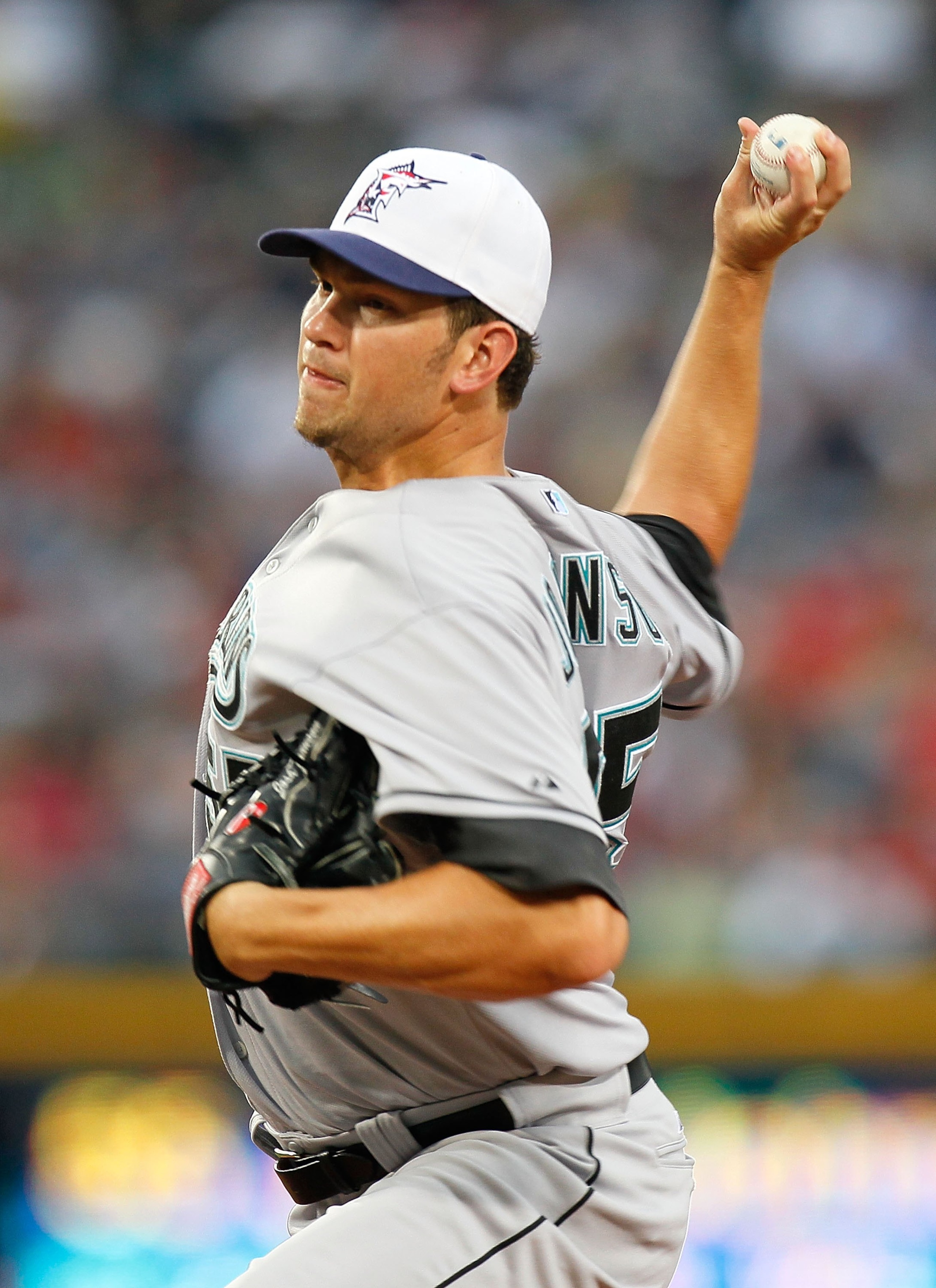 ATLANTA - JULY 02:  Pitcher Josh Johnson #55 of the Florida Marlins against the Atlanta Braves at Turner Field on July 2, 2010 in Atlanta, Georgia.  (Photo by Kevin C. Cox/Getty Images)