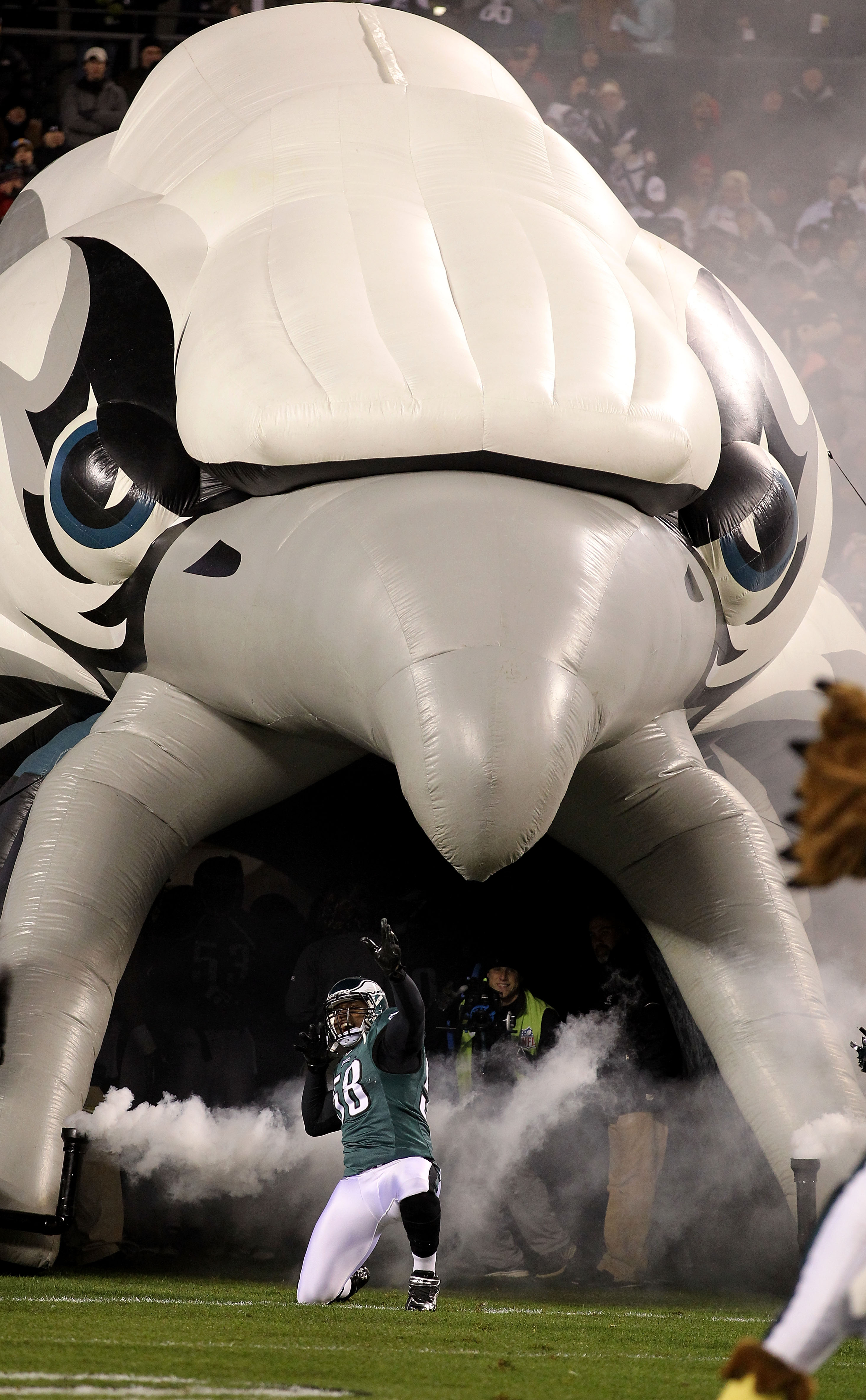 PHILADELPHIA, PA - DECEMBER 02:  Trent Cole #58 of the Philadelphia Eagles takes the field during player introductions against the Houston Texans at Lincoln Financial Field on December 2, 2010 in Philadelphia, Pennsylvania.  (Photo by Al Bello/Getty Image
