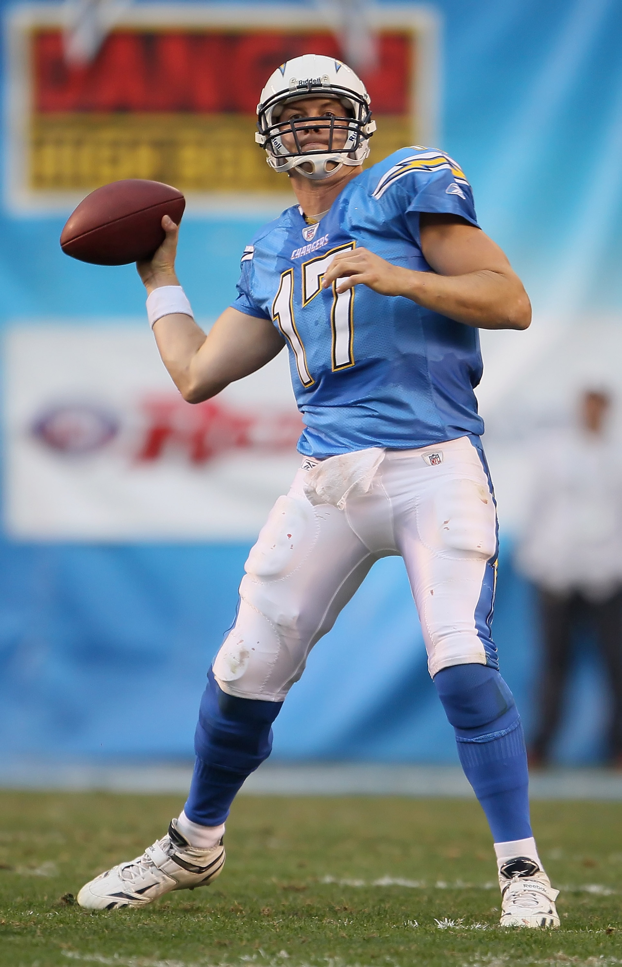 SAN DIEGO - DECEMBER 05:  Quarterback Philip Rivers #17 of the San Diego Chargers drops back to pass in the fourth quarter against the Oakland Raiders at Qualcomm Stadium on December 5, 2010 in San Diego, California. The Raiders defeated the Chargers 28-1