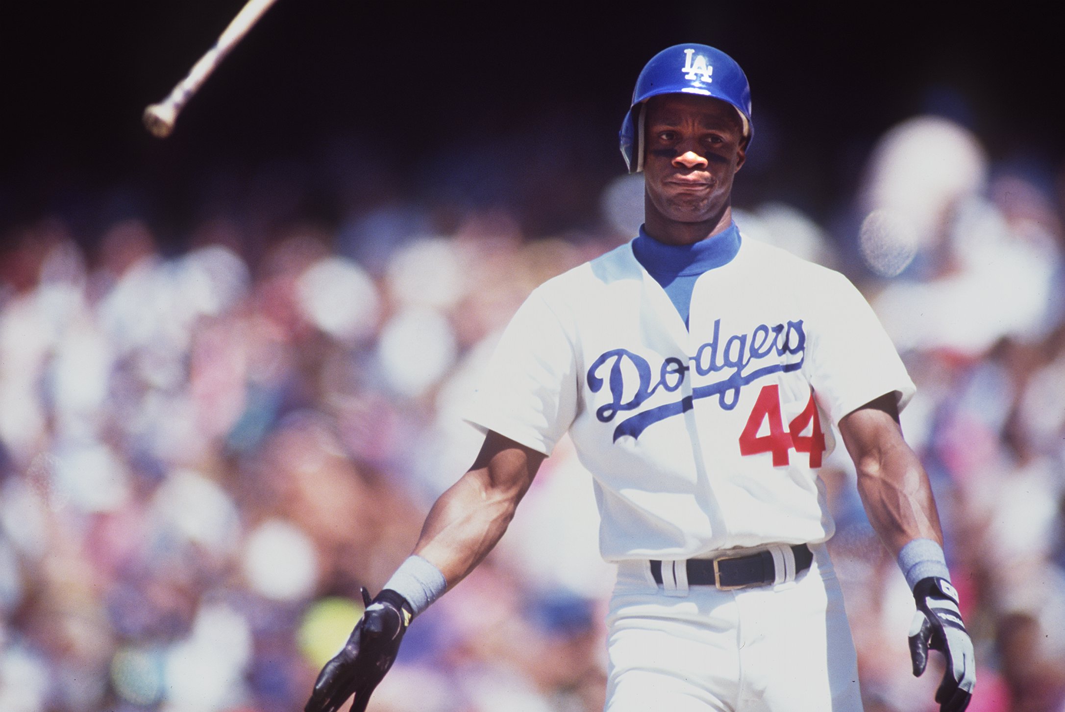 MAY 1991:  FILE PICTURE:  DARRYL STRAWBERRY OF THE LOS ANGELES DODGERS AFTER STRIKING OUT AGAINST THE PHILLIES Mandatory Credit: Stephen Dunn/ALLSPORT