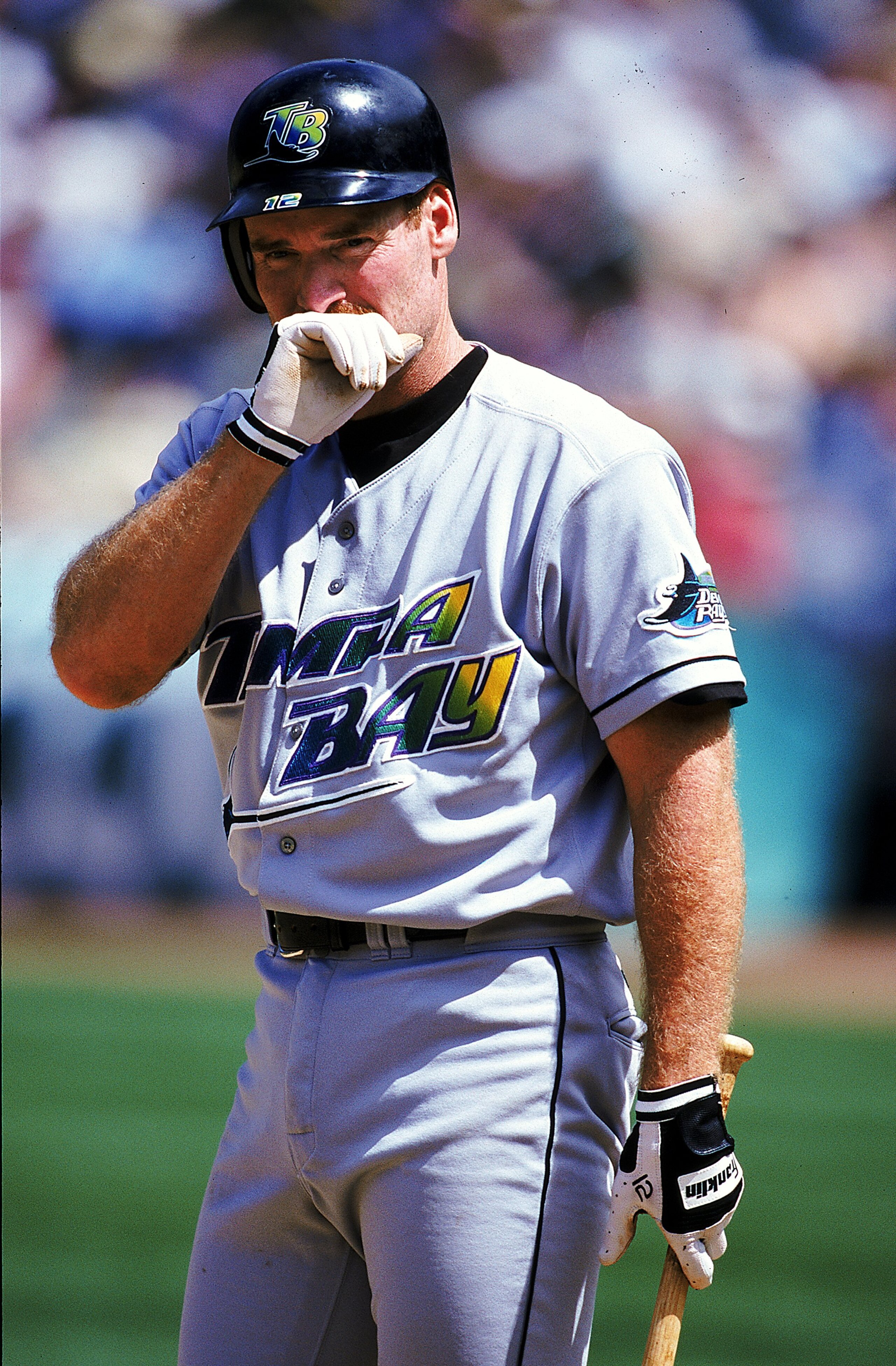 31 Jul 1999:  Wade Boggs #12 of the Tampa Bay Devil Rays at bat during the game against the Oakland Athletics at the Network Colesium in Oakland, California. The Athletics defeated the Devil Rays 4-1. Mandatory Credit: Jed Jacobsohn  /Allsport