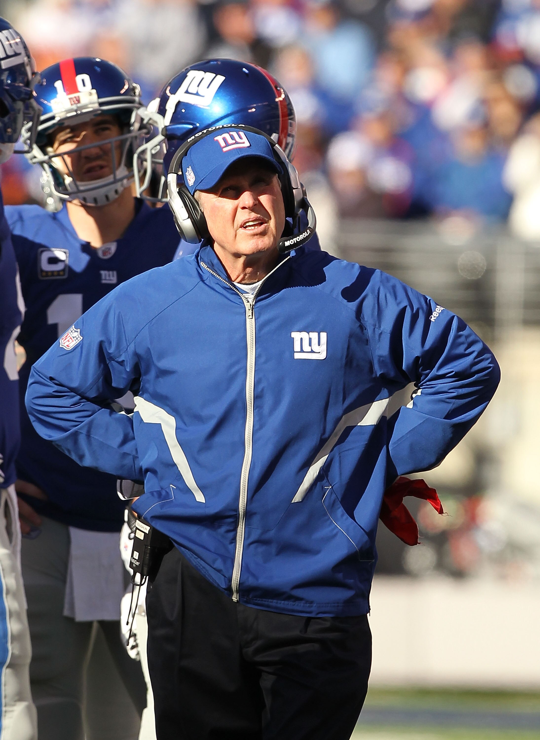 EAST RUTHERFORD, NJ - NOVEMBER 28:  New York Giants Head Coach Tom Coughlin looks on against the Jacksonville Jaguars on November 28, 2010 at The New Meadowlands Stadium in East Rutherford, New Jersey.  (Photo by Al Bello/Getty Images)
