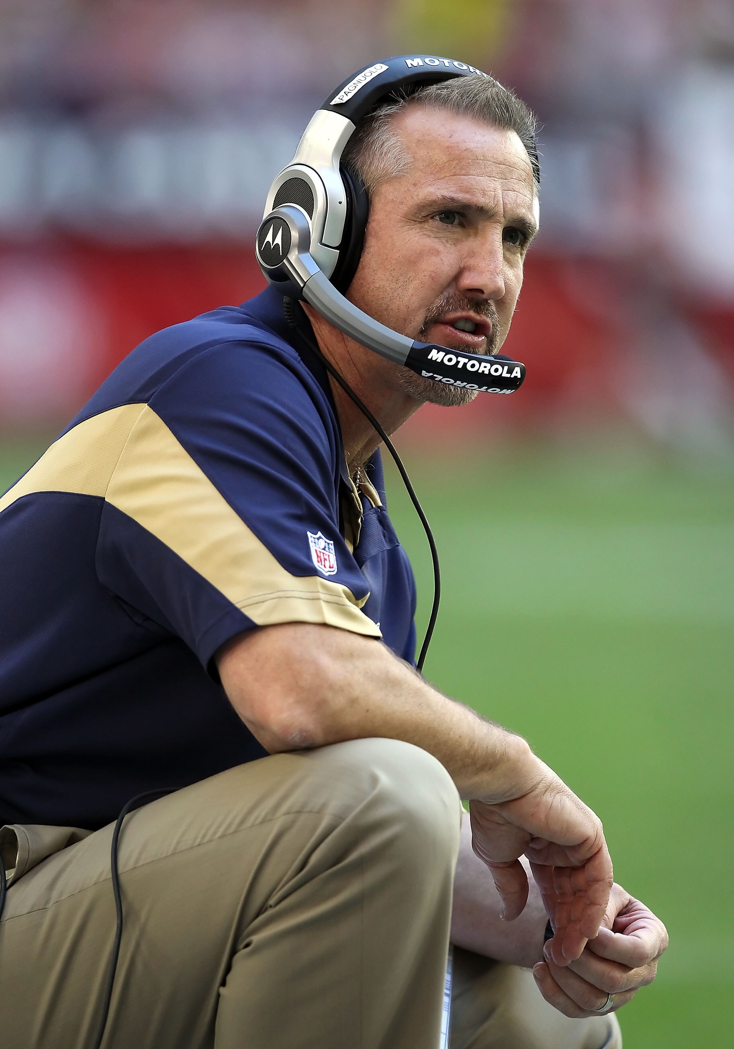 GLENDALE, AZ - DECEMBER 05:  Head coach Steve Spagnuolo of the St. Louis Rams watches from the sidelines during the NFL game against the Arizona Cardinals at the University of Phoenix Stadium on December 5, 2010 in Glendale, Arizona.  The Rams defeated th