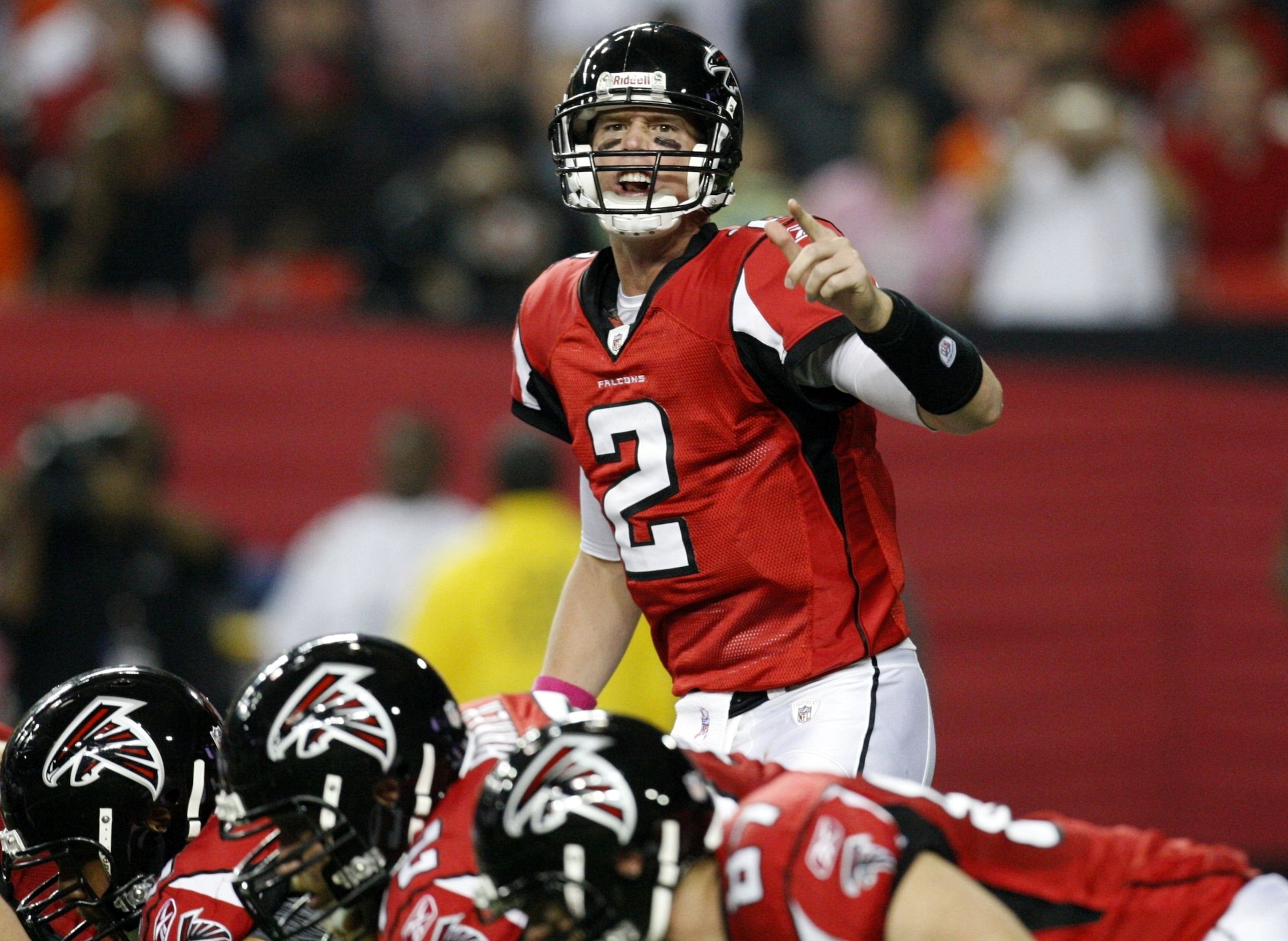 ATLANTA - OCTOBER 18: Quarterback Matt Ryan #2 of the Atlanta Falcons lcalls out a play against the Chicago Bears during the game at the Georgia Dome on October 18, 2009 in Atlanta, Georgia.  The Falcons won the game 21-14.  (Photo by Kevin C. Cox/Getty I