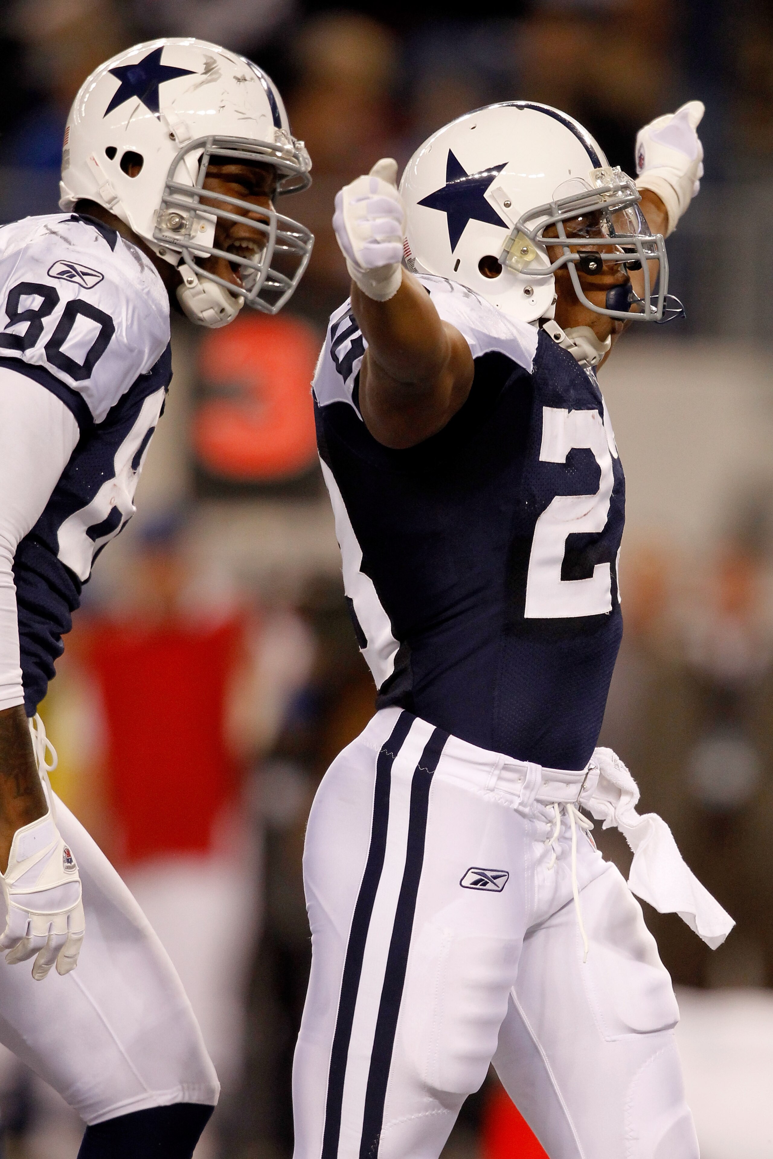 ARLINGTON, TX - NOVEMBER 25:  Tashard Choice #23 of the Dallas Cowboys celebrates scoring a touchdwon against the New Orleans Saints at Cowboys Stadium on November 25, 2010 in Arlington, Texas.  (Photo by Matthew Stockman/Getty Images)
