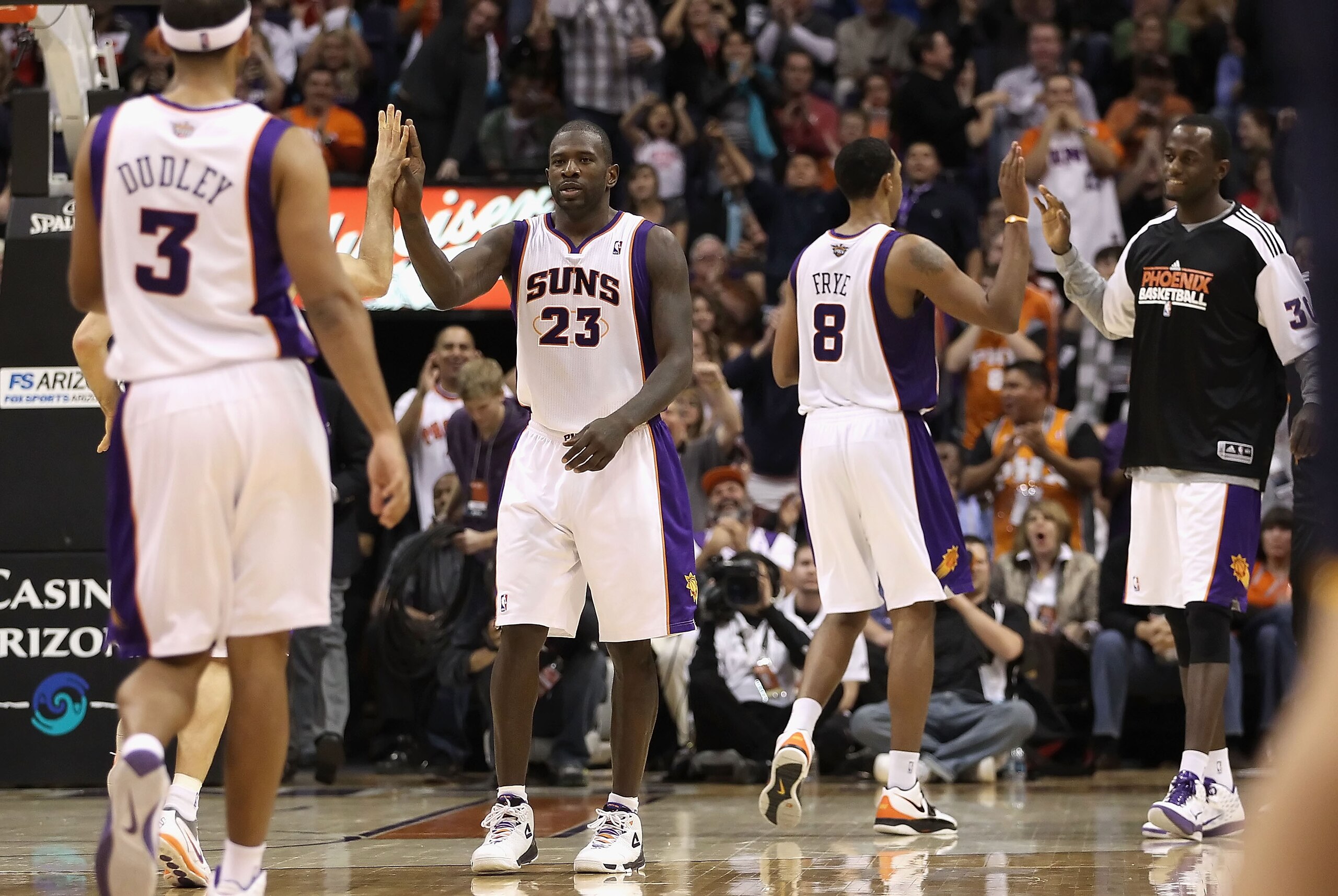 PHOENIX - DECEMBER 03: Jason Richardson #23 of the Phoenix Suns high fives teammates after scoring against the Indiana Pacers during the NBA game at US Airways Center on December 3, 2010 in Phoenix, Arizona. The Suns defeated the Pacers 105-97. NOTE TO U PHOENIX - DECEMBER 03: Jason Richardson #23 of the Phoenix Suns high fives teammates after scoring against the Indiana Pacers during the NBA game at US Airways Center on December 3, 2010 in Phoenix, Arizona. The Suns defeated the Pacers 105-97. NOTE TO U