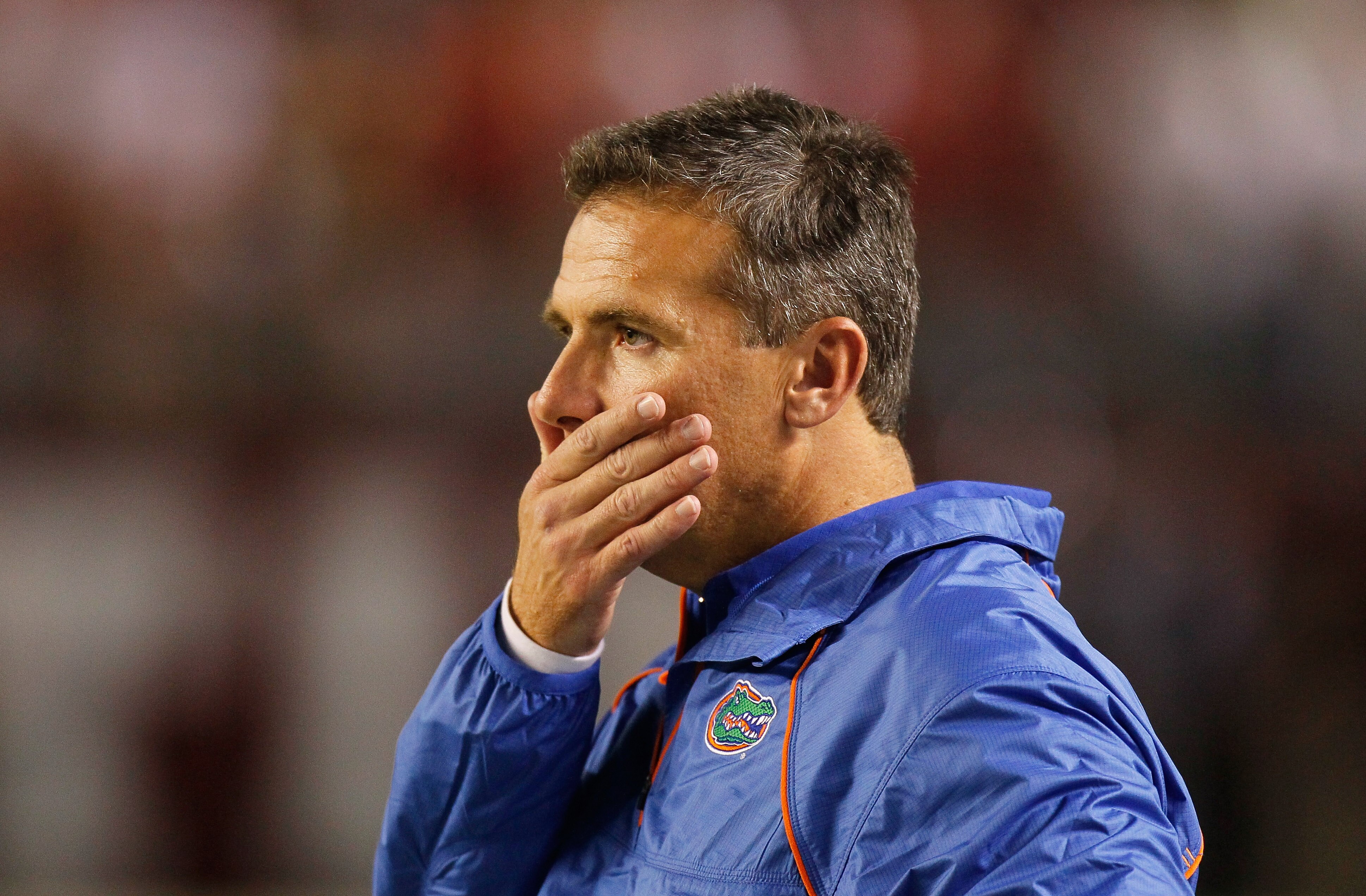 TUSCALOOSA, AL - OCTOBER 02:  Head coach Urban Meyer of the Florida Gators looks on from the sidelines during their game against the Alabama Crimson Tide at Bryant-Denny Stadium on October 2, 2010 in Tuscaloosa, Alabama.  (Photo by Kevin C. Cox/Getty Imag