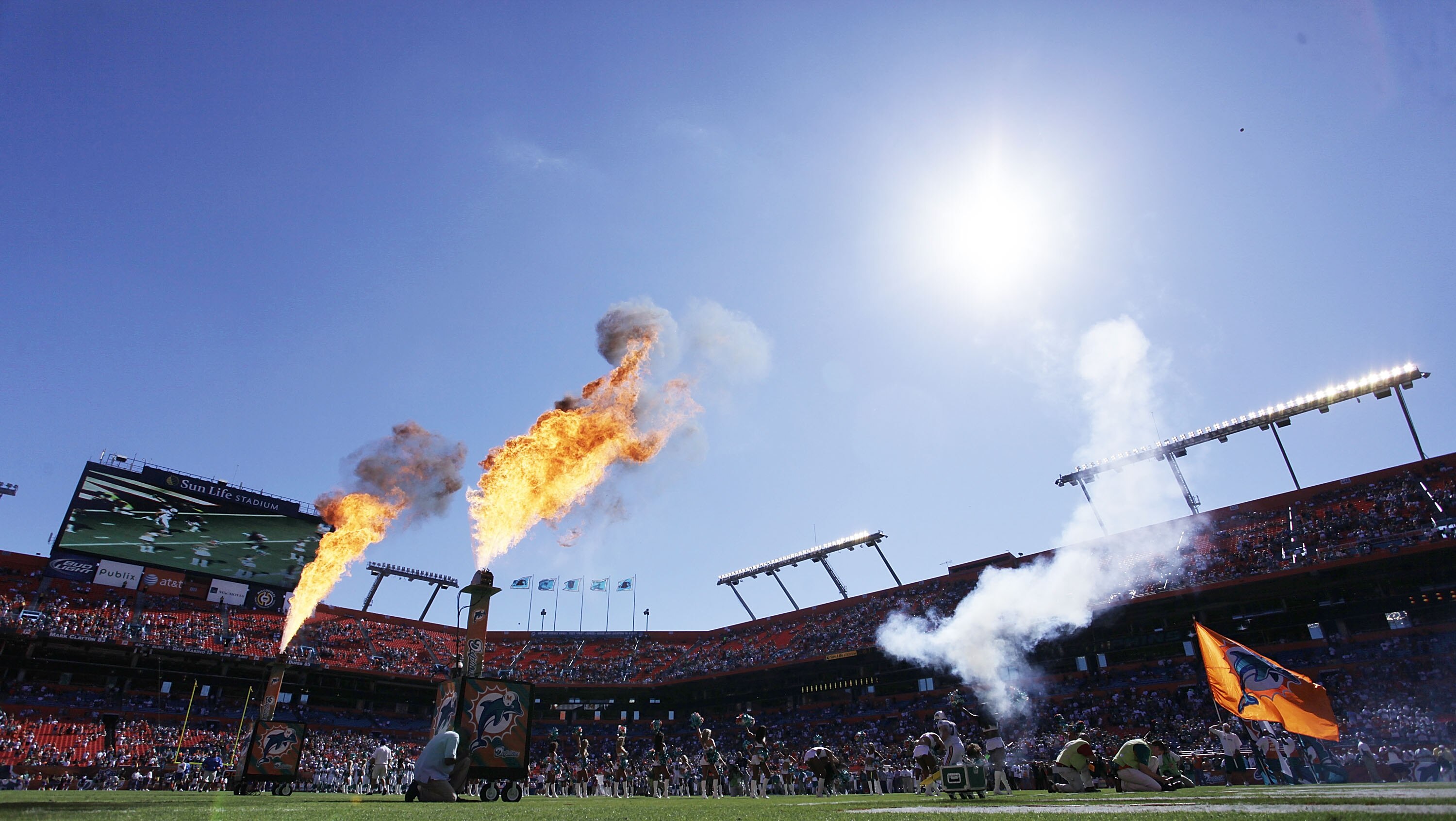 MIAMI - DECEMBER 05:  The Miami Dolphins are introduced against the Cleveland Browns while sliding at Sun Life Stadium on December 5, 2010 in Miami, Florida. Cleveland defeated miami 13-10. (Photo by Marc Serota/Getty Images)