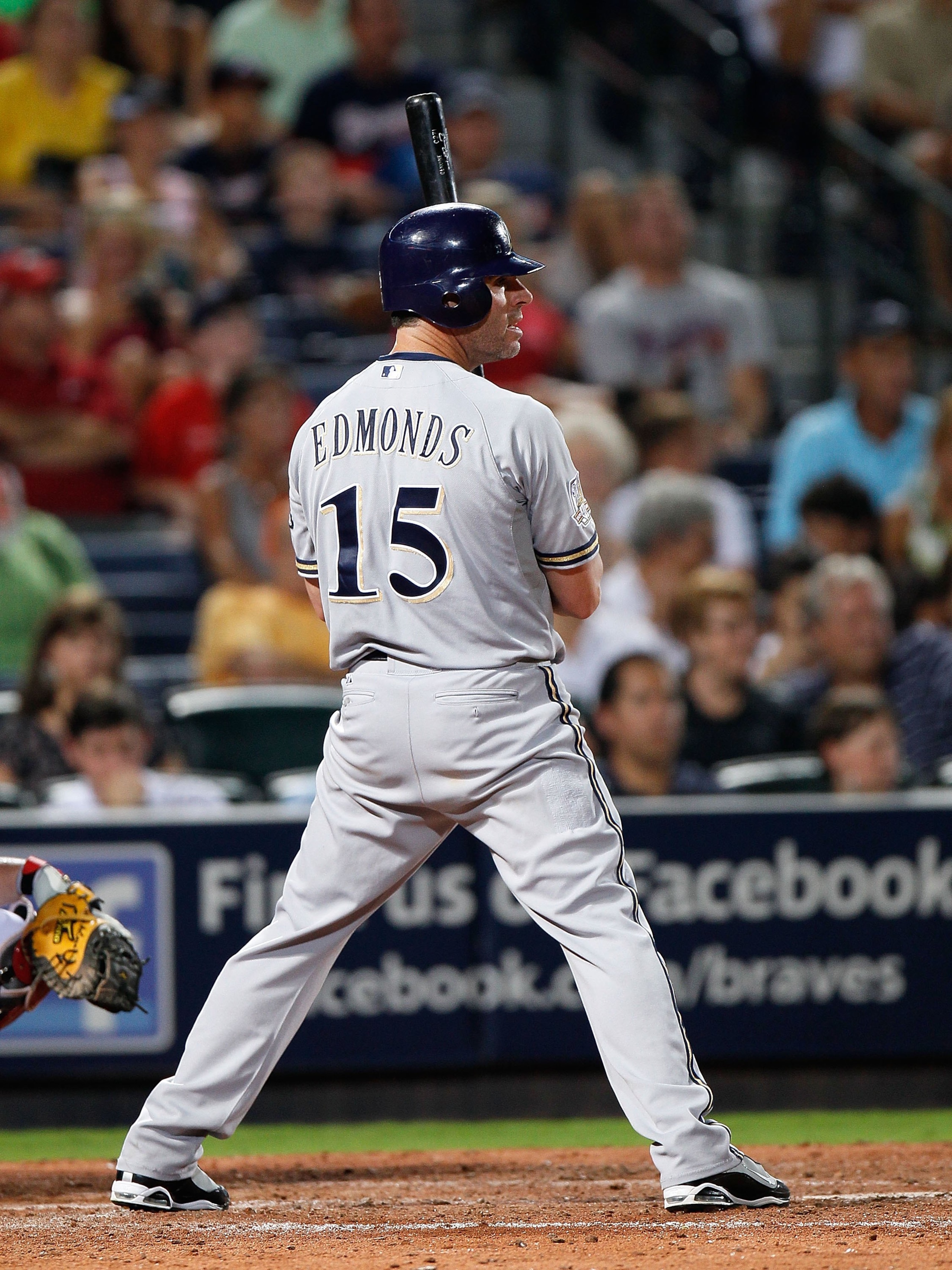 ATLANTA - JULY 15: Jim Edmonds #15 of the Milwaukee Brewers against the Atlanta Braves at Turner Field on July 15, 2010 in Atlanta, Georgia. (Photo by Kevin C. Cox/Getty Images) ATLANTA - JULY 15: Jim Edmonds #15 of the Milwaukee Brewers against the Atlanta Braves at Turner Field on July 15, 2010 in Atlanta, Georgia. (Photo by Kevin C. Cox/Getty Images)