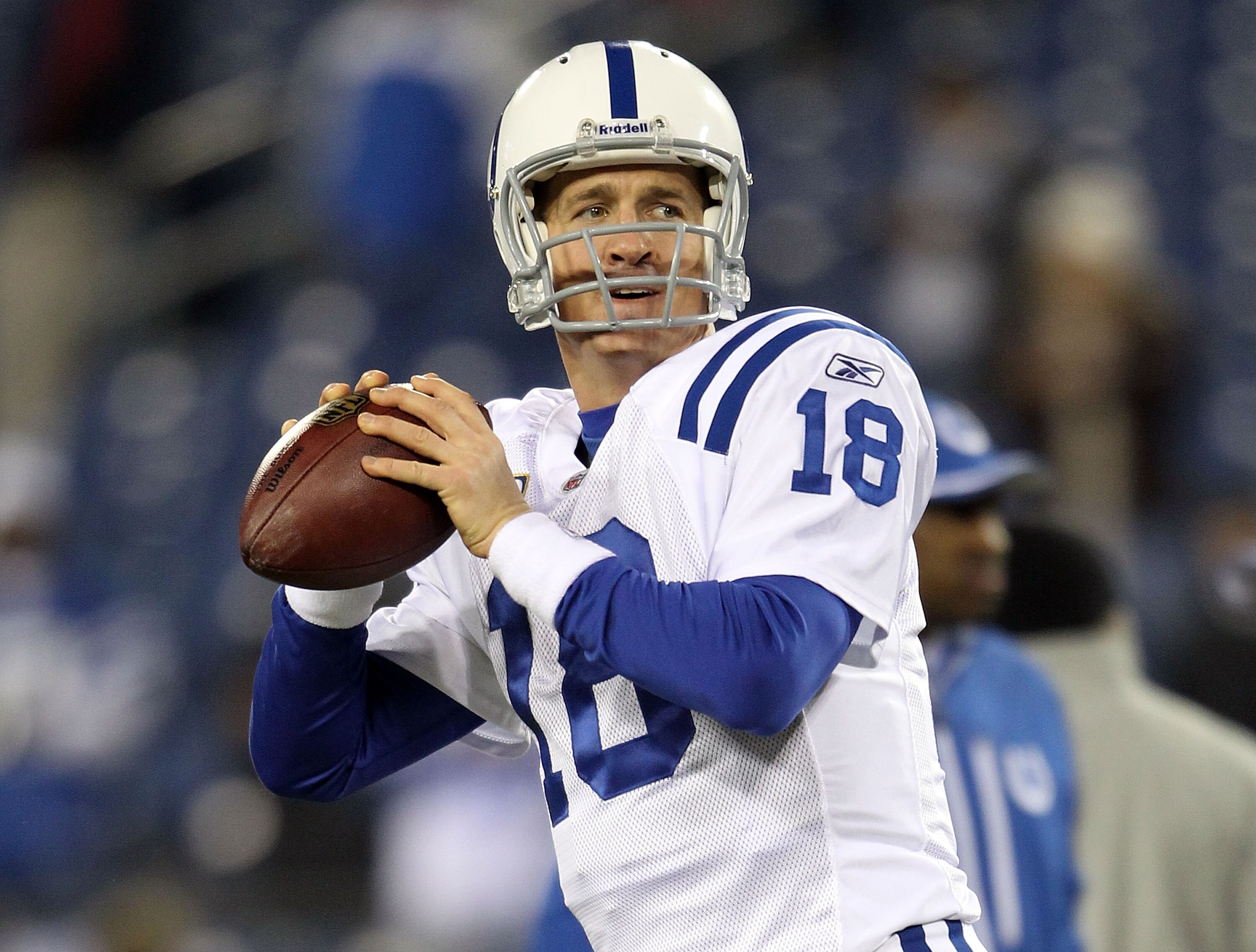 NASHVILLE, TN - DECEMBER 09:  Peyton Manning #18 of the Indianapolis Colts throws a pass before the NFL game against the Tennessee Titans  at LP Field on December 9, 2010 in Nashville, Tennessee.  (Photo by Andy Lyons/Getty Images)