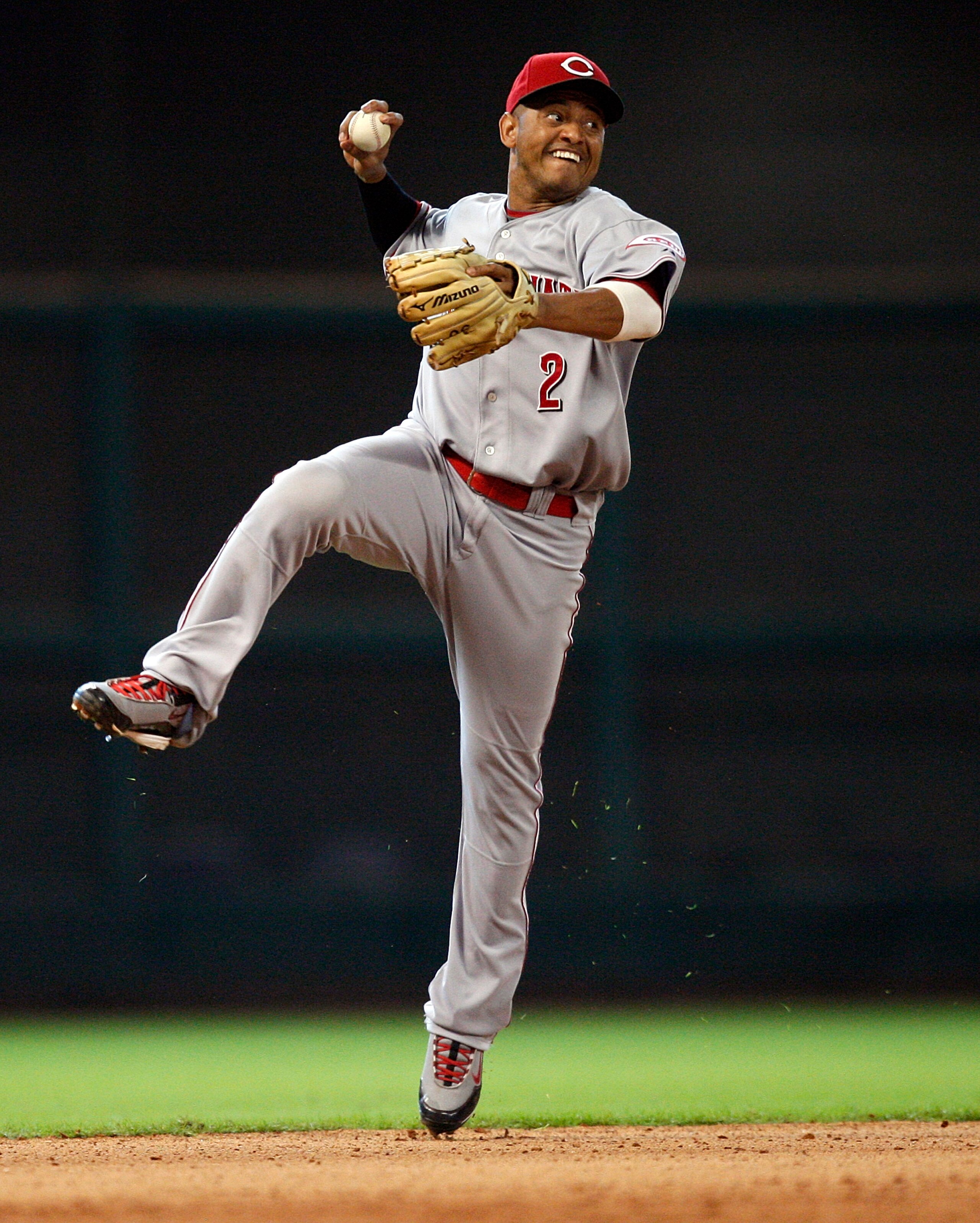 HOUSTON - JULY 25: Shortstop Orlando Cabrera #2 makes a throw from deep in the hole against the Houston Astros at Minute Maid Park on July 25, 2010 in Houston, Texas. (Photo by Bob Levey/Getty Images) HOUSTON - JULY 25: Shortstop Orlando Cabrera #2 makes a throw from deep in the hole against the Houston Astros at Minute Maid Park on July 25, 2010 in Houston, Texas. (Photo by Bob Levey/Getty Images)