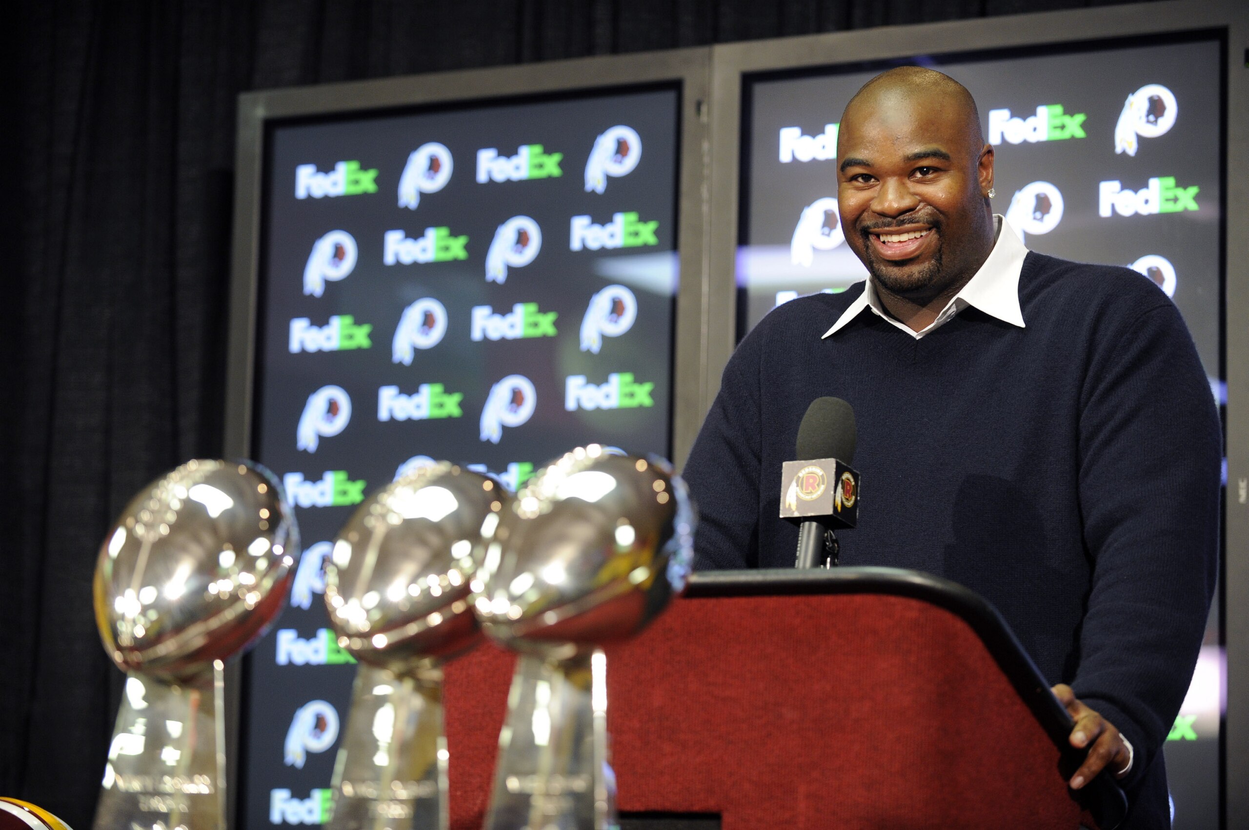 ASHBURN, VA - FEBRUARY 27:  Albert Haynesworth attends a press conference after signing a 7-year contract worth approximately $100 million with the Washington Redskins on February 27, 2009 at Redskins Park in Ashburn, Virginia.  (Photo by Mitchell Layton/