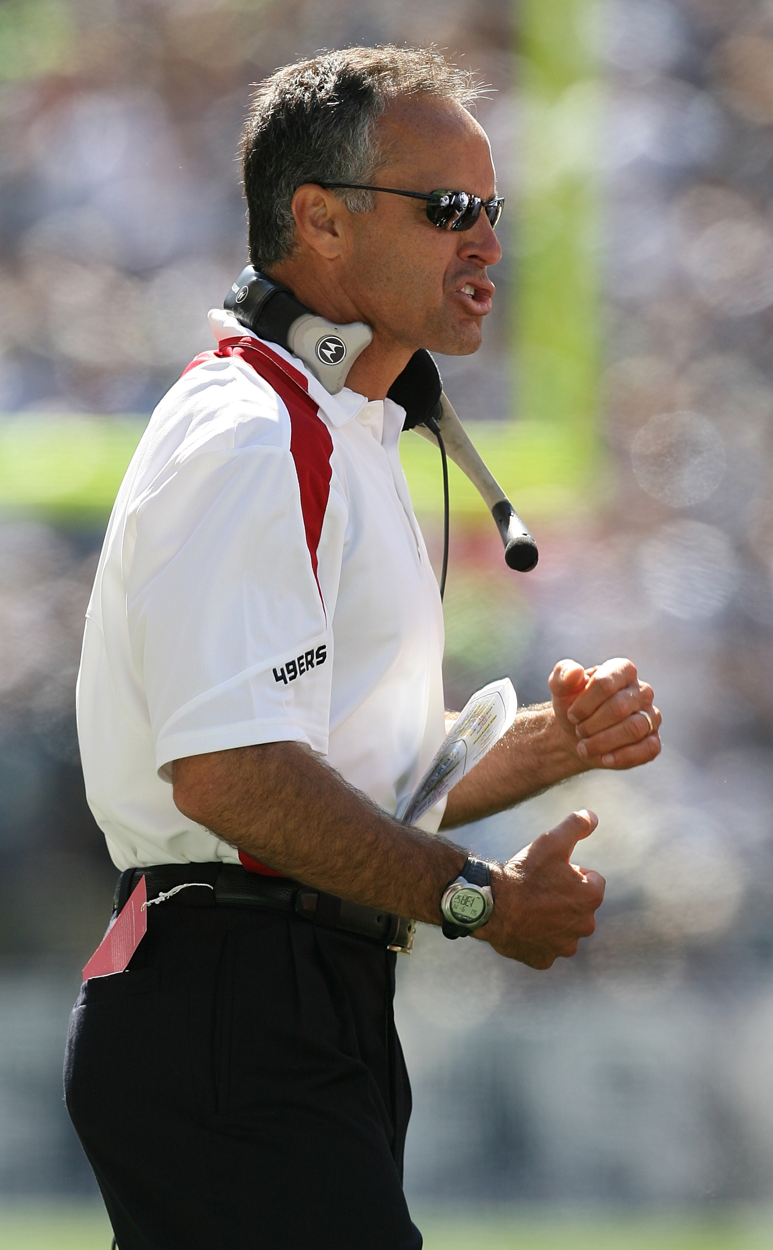 SEATTLE - SEPTEMBER 14: Head coach Mike Nolan of the San Francisco 49ers watches during the game against the Seattle Seahawks on September 14, 2008 at Qwest Field in Seattle Washington. The 49ers defeated the Seahawks 33-30 in overtime. (Photo by Otto Gr SEATTLE - SEPTEMBER 14: Head coach Mike Nolan of the San Francisco 49ers watches during the game against the Seattle Seahawks on September 14, 2008 at Qwest Field in Seattle Washington. The 49ers defeated the Seahawks 33-30 in overtime. (Photo by Otto Gr
