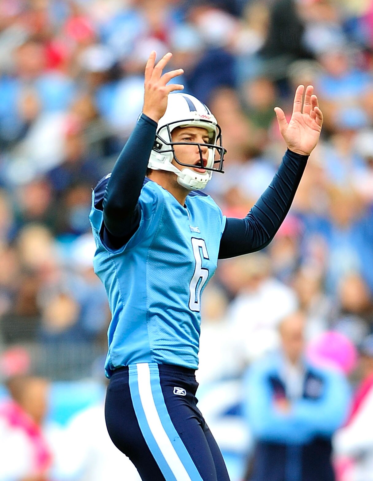 NASHVILLE, TN - OCTOBER 03:  Brett Kern #6 of the Tennessee Titans reacts after a missed field goal against the Denver Broncos during the first half at LP Field on October 3, 2010 in Nashville, Tennessee.  (Photo by Grant Halverson/Getty Images)