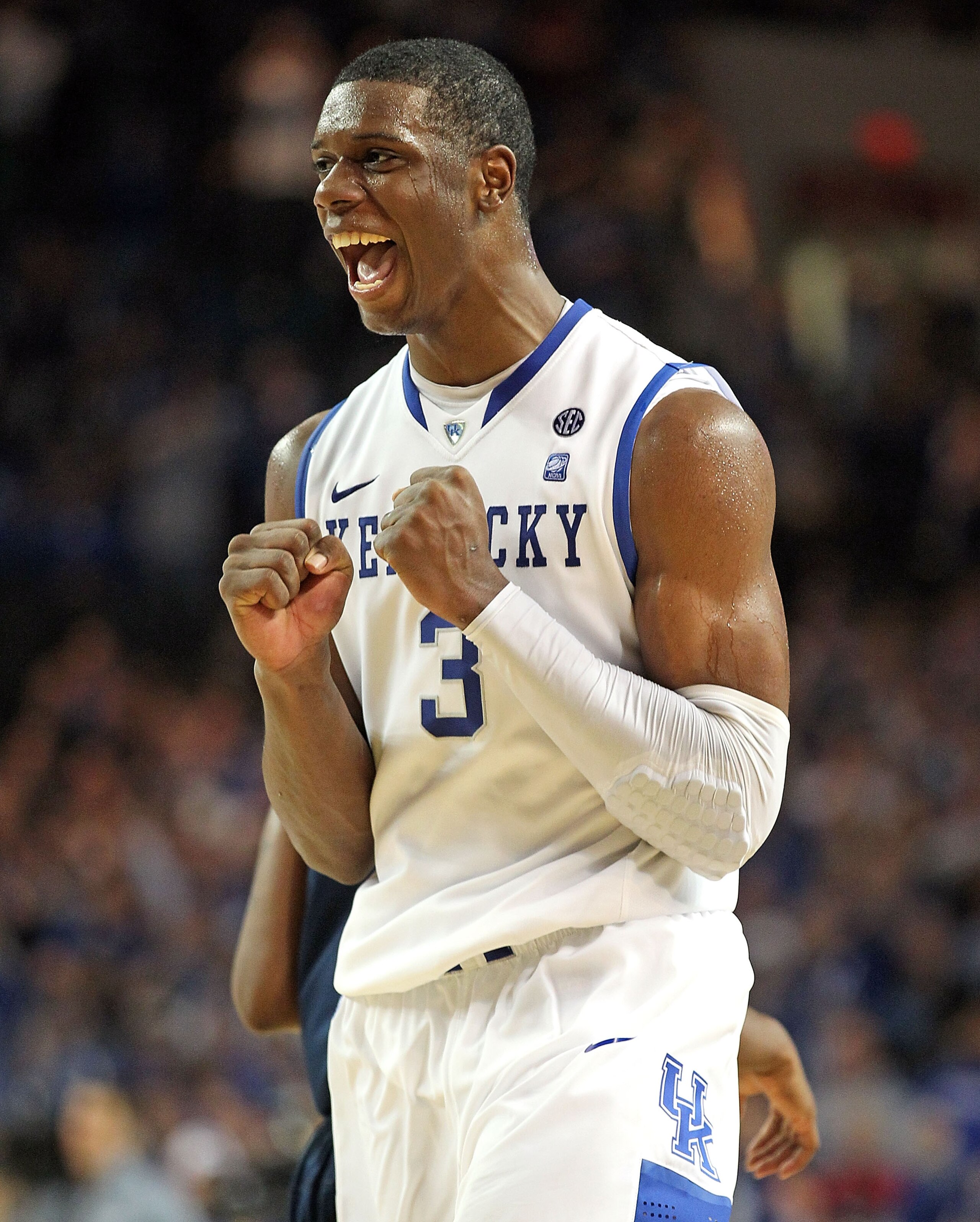 LOUISVILLE, KY - DECEMBER 08: Terrence Jones #3 of the Kentucky Wildcats celebrates during the game against the Notre Dame Fighting Irish in the 2010 DIRECTV SEC/BIG EAST Invitational at Freedom Hall on December 8, 2010 in Louisville, Kentucky. Kentucky LOUISVILLE, KY - DECEMBER 08: Terrence Jones #3 of the Kentucky Wildcats celebrates during the game against the Notre Dame Fighting Irish in the 2010 DIRECTV SEC/BIG EAST Invitational at Freedom Hall on December 8, 2010 in Louisville, Kentucky. Kentucky