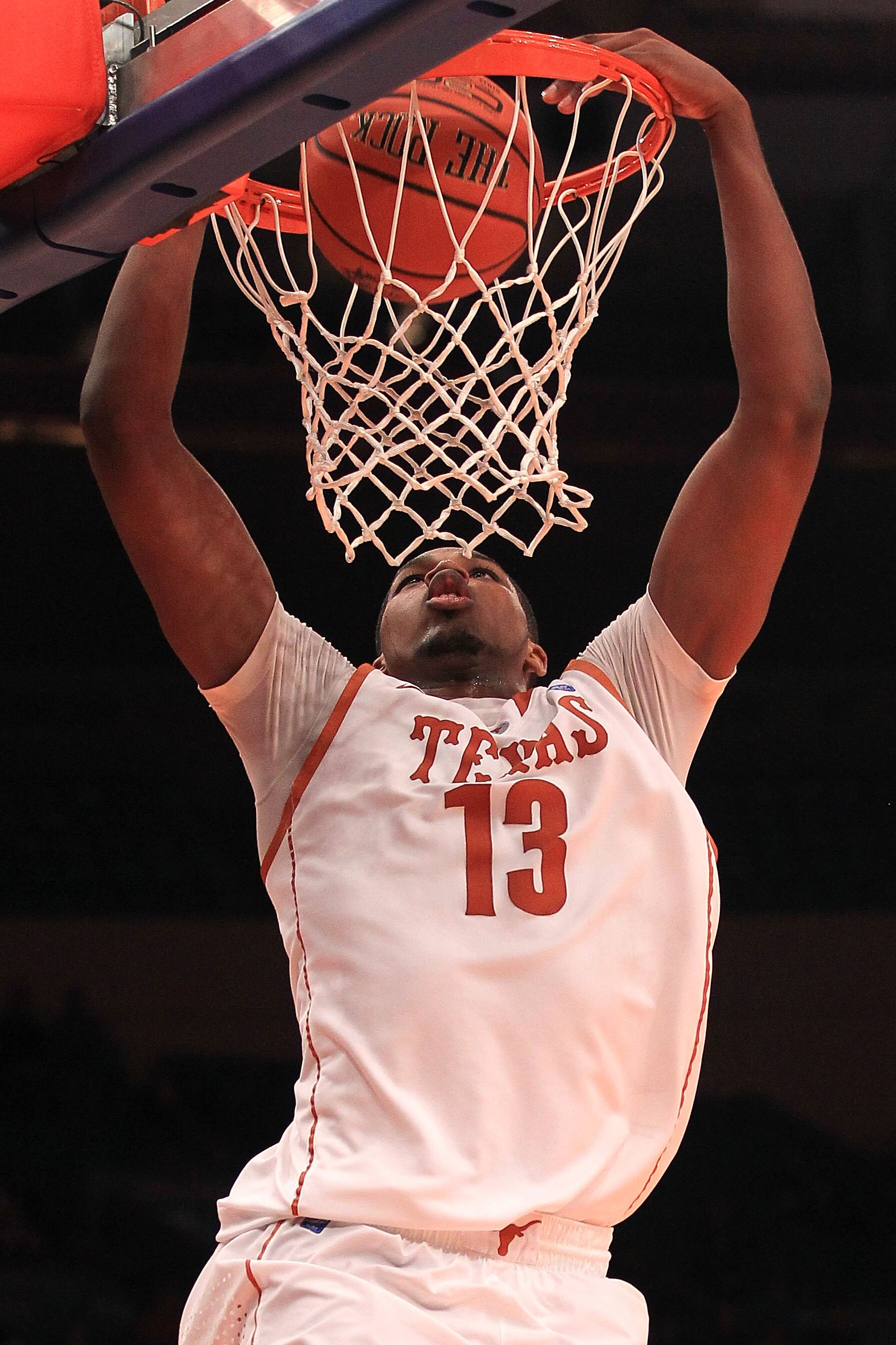NEW YORK - NOVEMBER 19: Tristan Thompson #13 of the Texas Longhorns slam dunks against the Pittsburgh Panthers during the Championship game of the 2k Sports Classic at Madison Square Garden on November 19, 2010 in New York, New York.  (Photo by Chris McGr