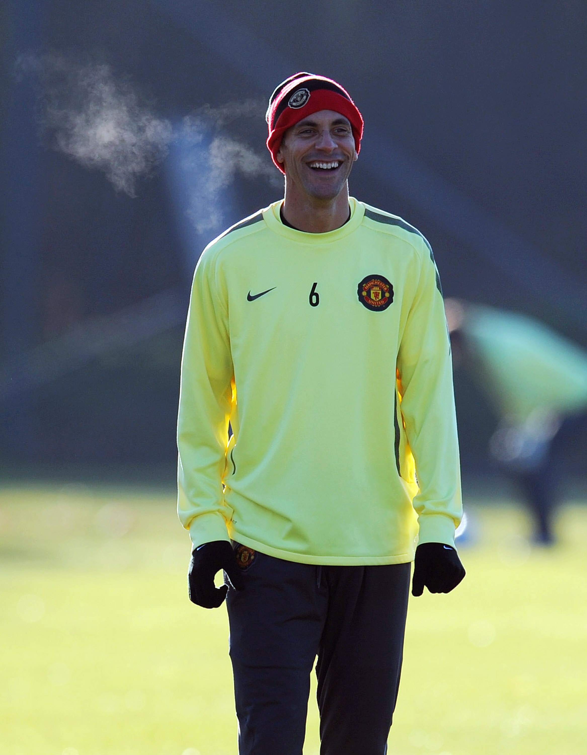 MANCHESTER - NOVEMBER 23: Rio Ferdinand of Manchester United in action during a training session ahead of their UEFA Champions League group C match against Rangers FC at the Carrington Training Ground on November 23, 2010 in Manchester, England (Photo by 