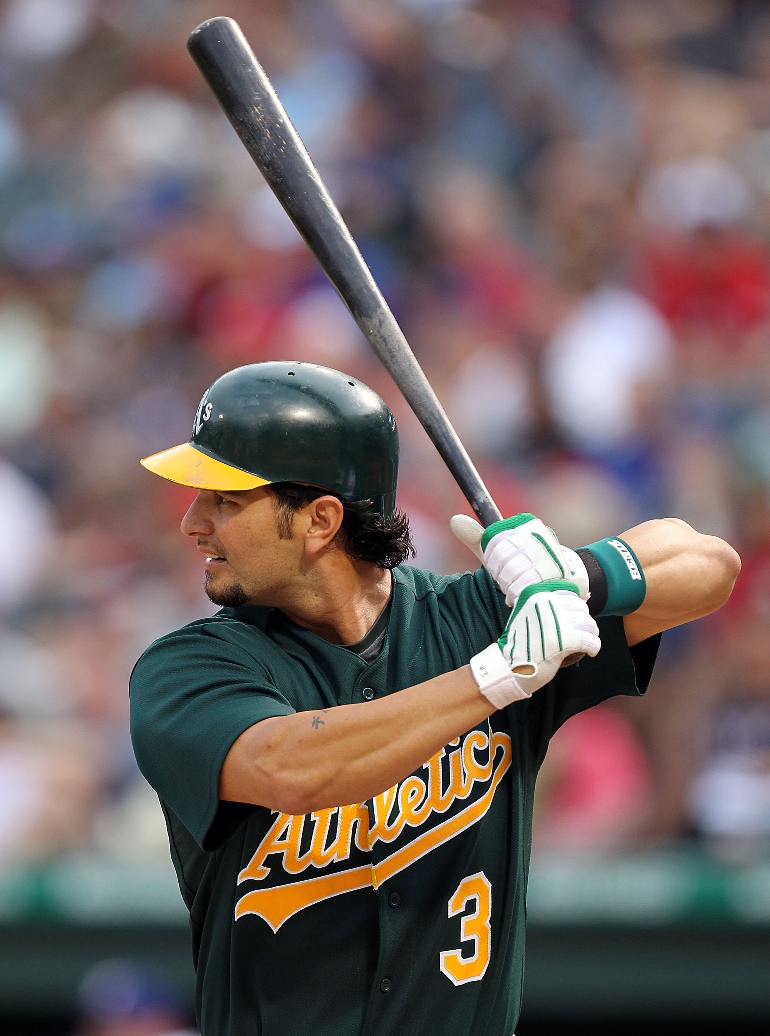 ARLINGTON, TX - MAY 11: Eric Chavez #3 of the Oakland Athletics on May 11, 2010 at Rangers Ballpark in Arlington, Texas. (Photo by Ronald Martinez/Getty Images) ARLINGTON, TX - MAY 11: Eric Chavez #3 of the Oakland Athletics on May 11, 2010 at Rangers Ballpark in Arlington, Texas. (Photo by Ronald Martinez/Getty Images)